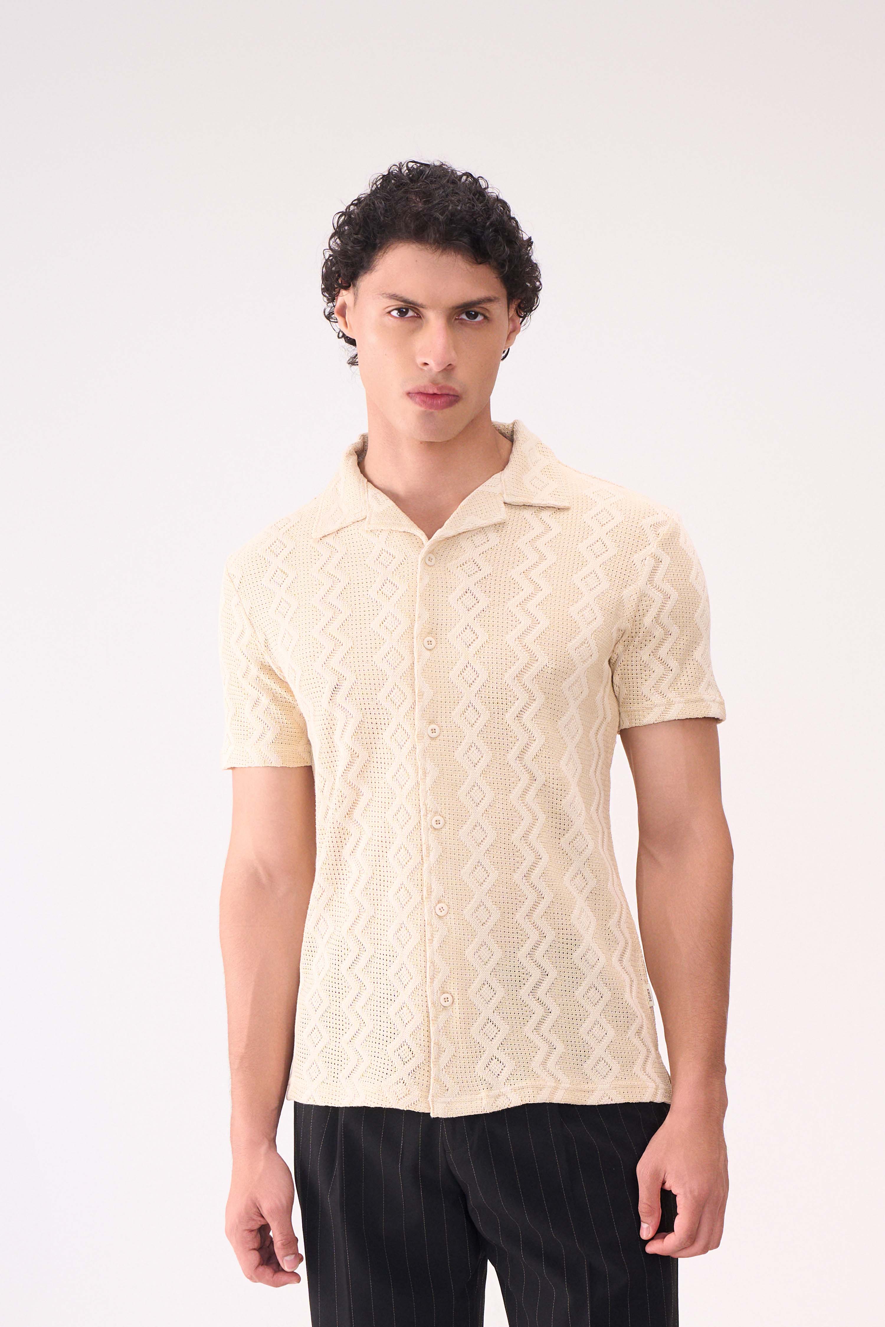 CROCHET TEXTURED BEIGE SHIRT