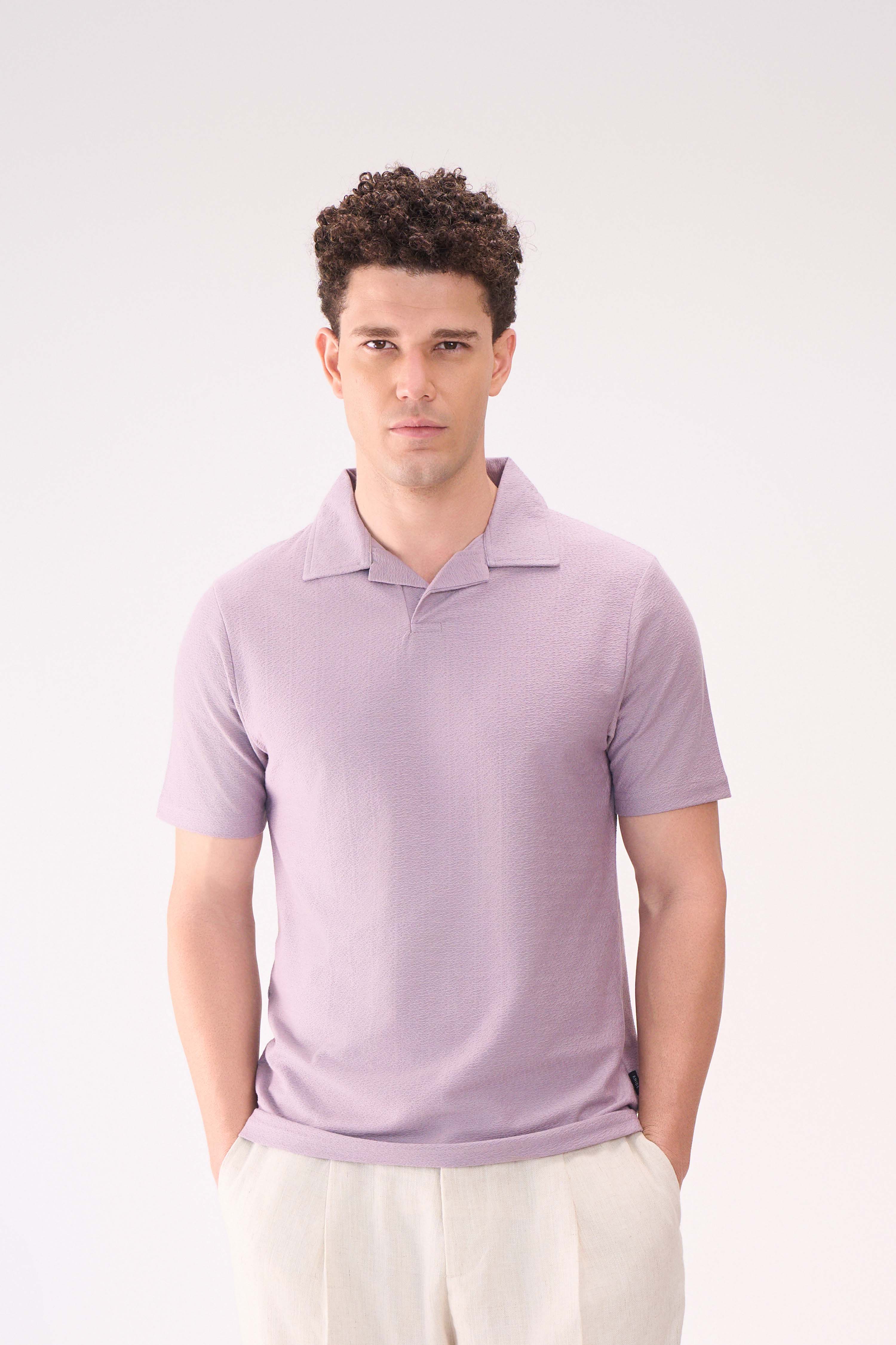 TEXTURED JACQ RESORT COLLAR LAVENDER