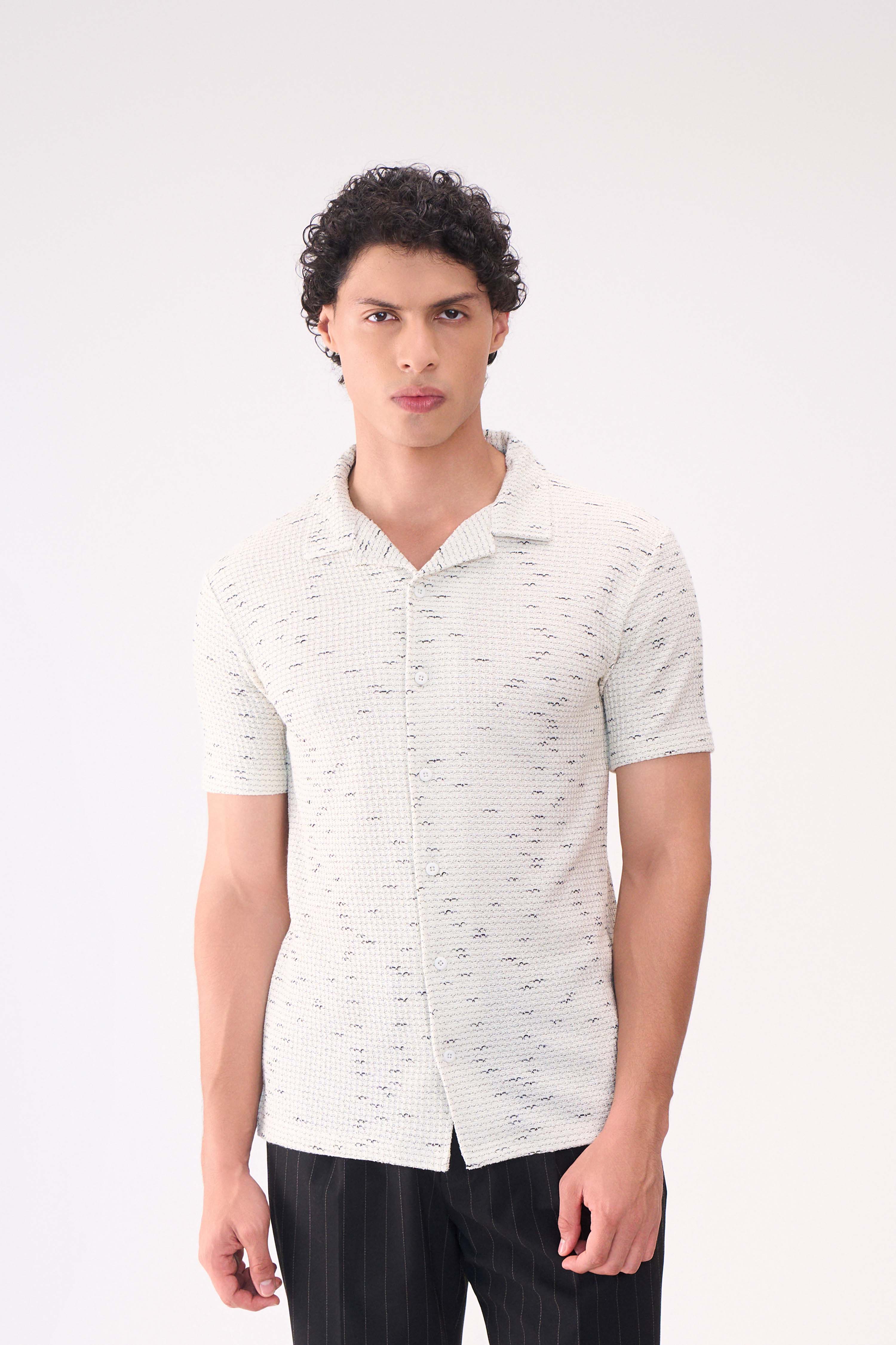 TEXTURED HALF SLEEVES WHITE SHIRT