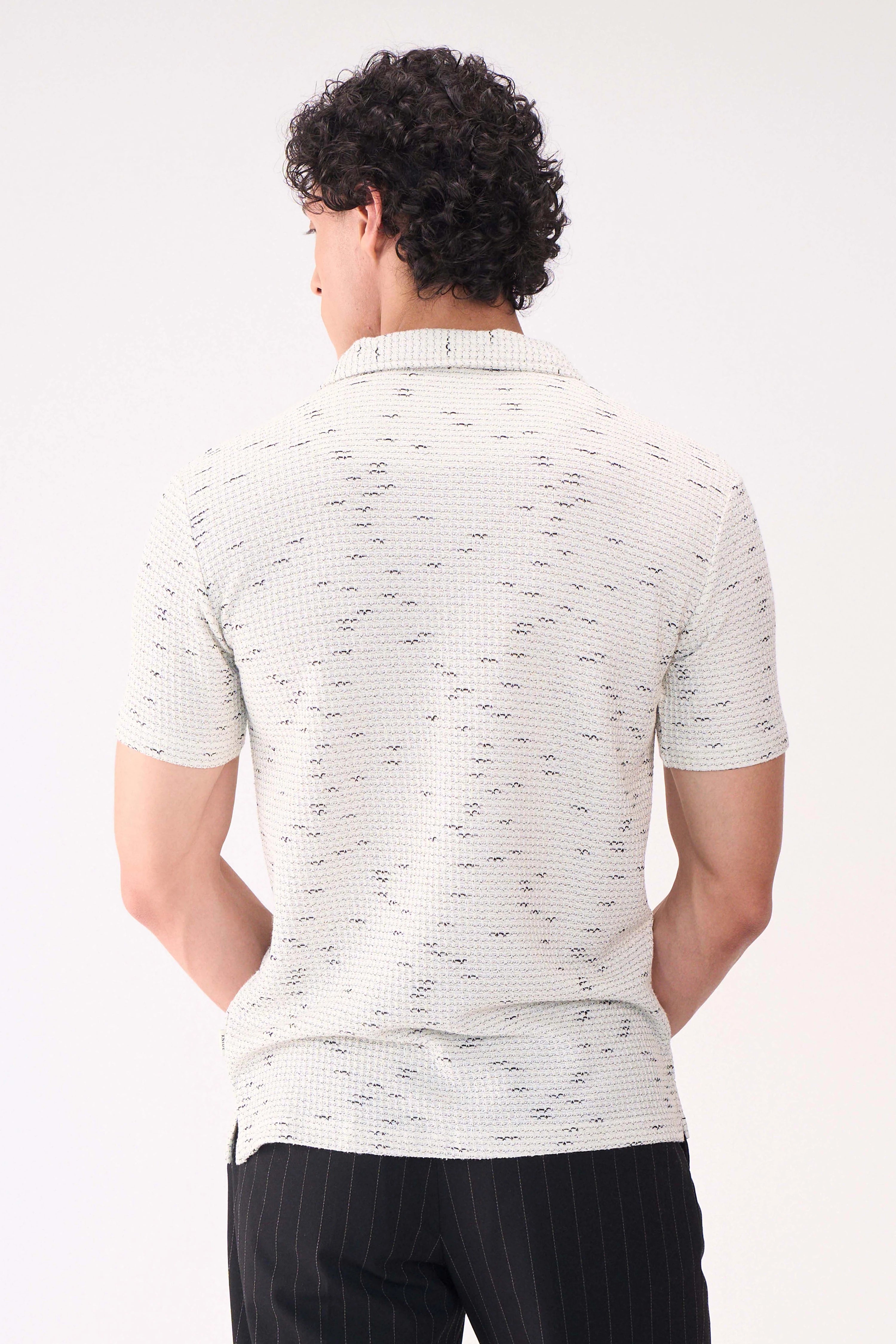 TEXTURED HALF SLEEVES WHITE SHIRT