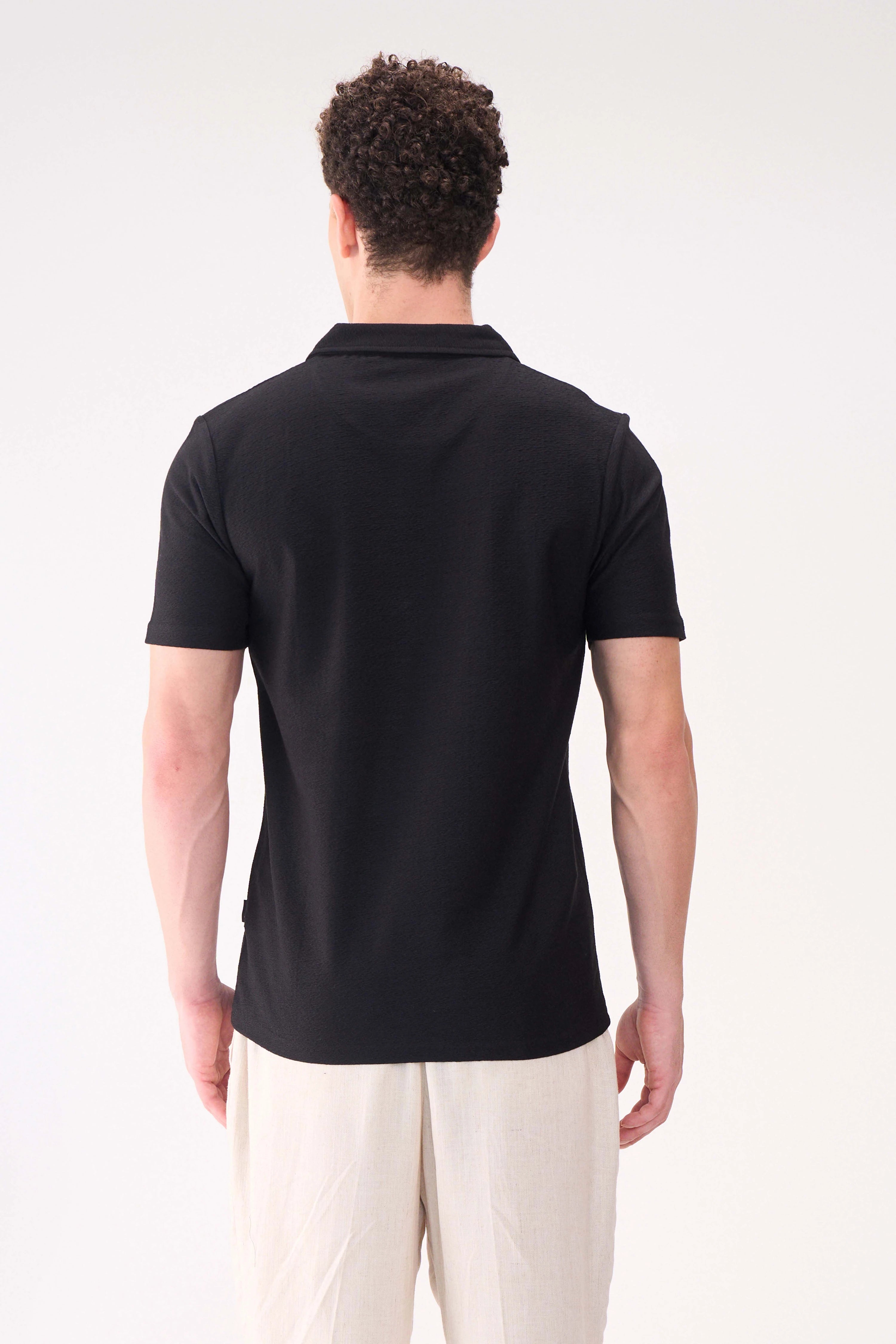 TEXTURED JACQ RESORT COLLAR BLACK