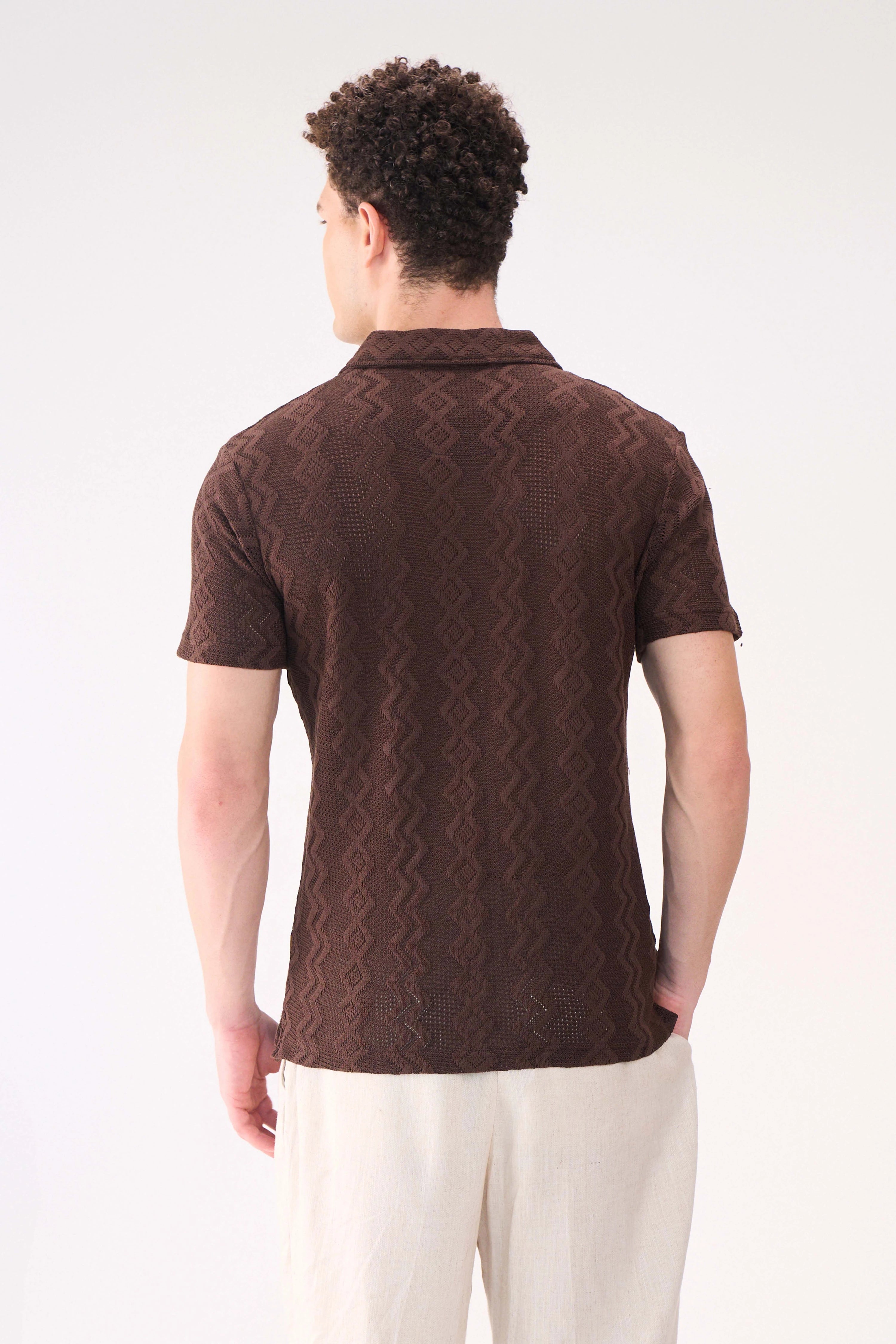 CROCHET TEXTURED BROWN SHIRT