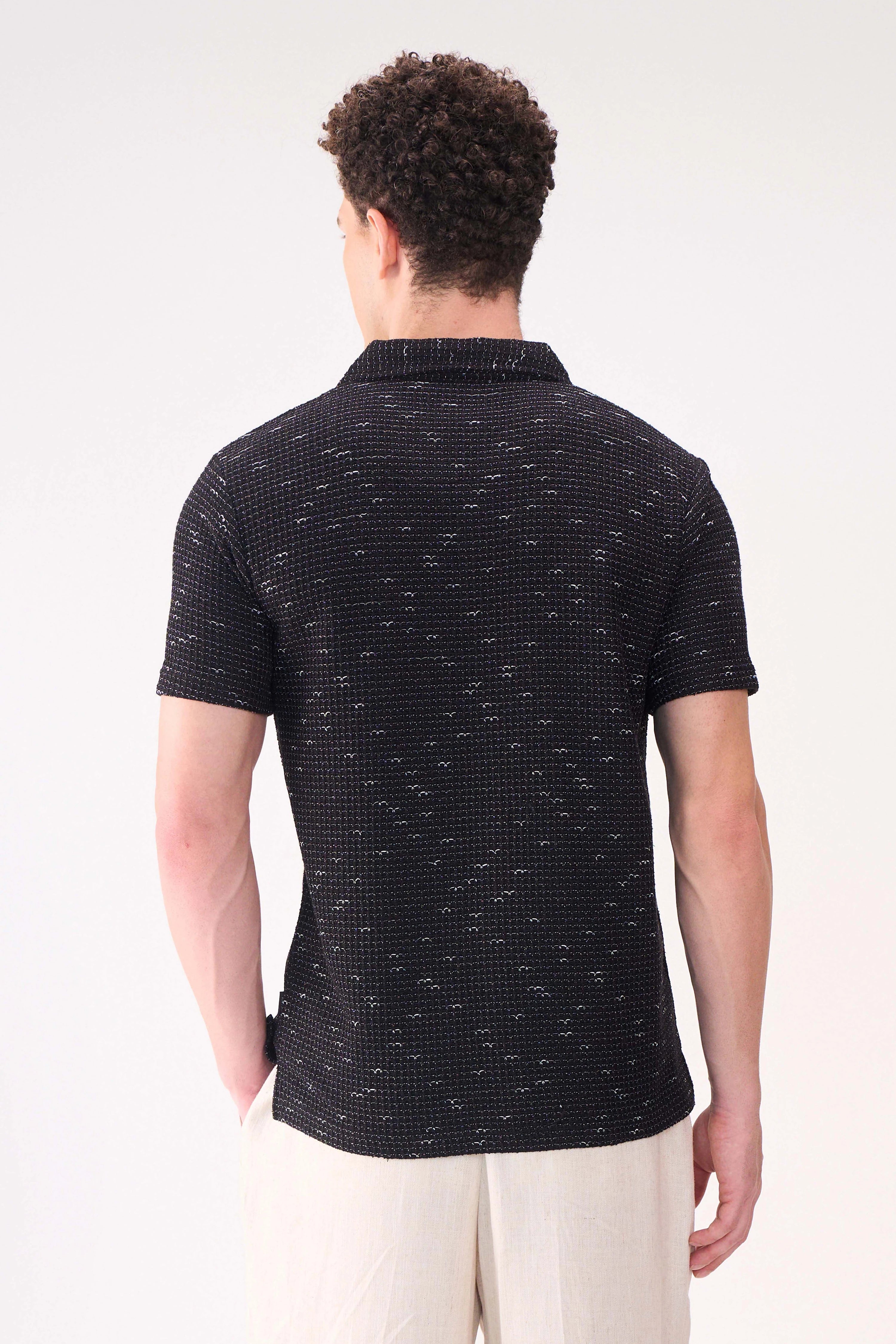 TEXTURED HALF SLEEVES BLACK SHIRT
