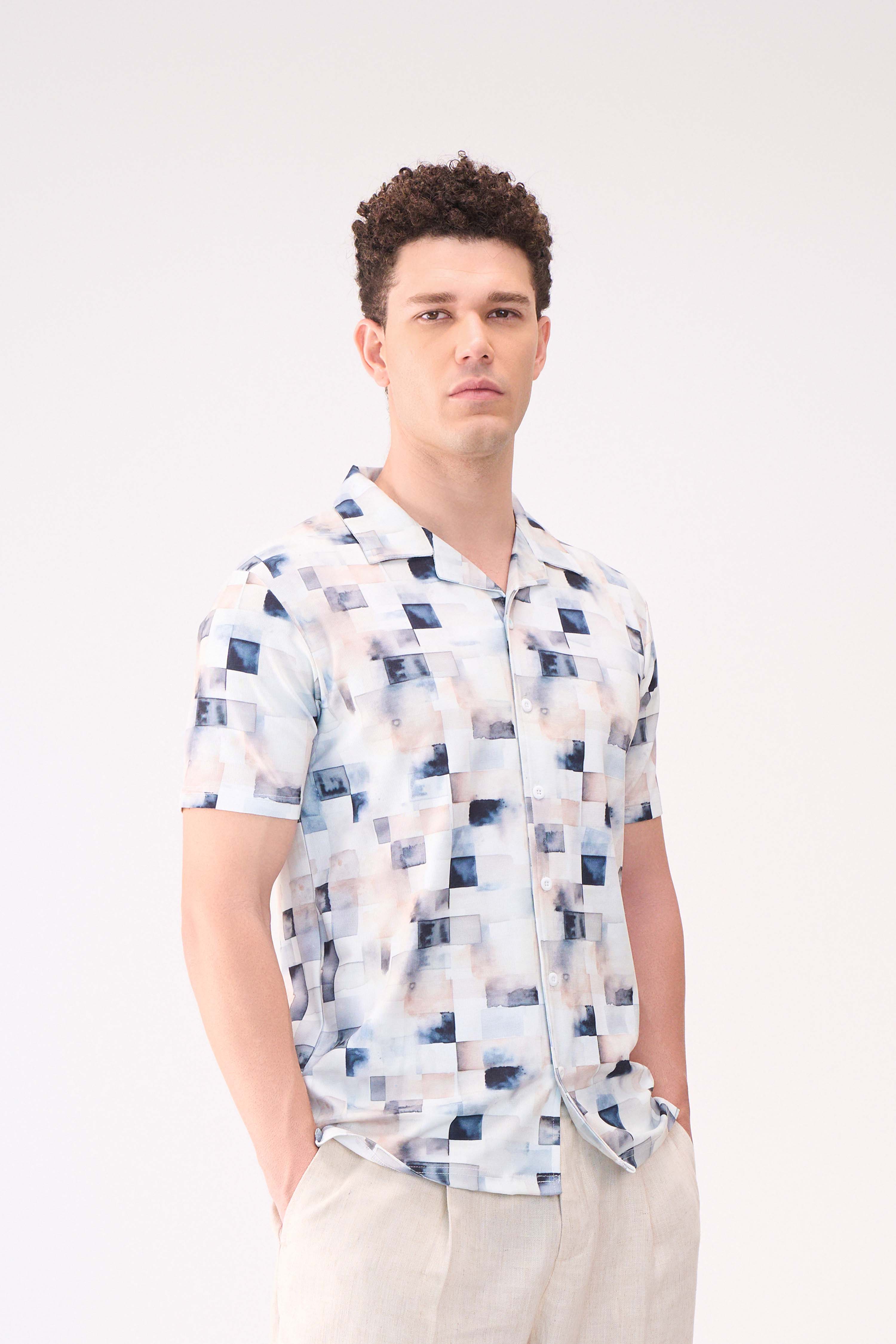 DIGITAL BOX PRINT TEXTURED SHIRT