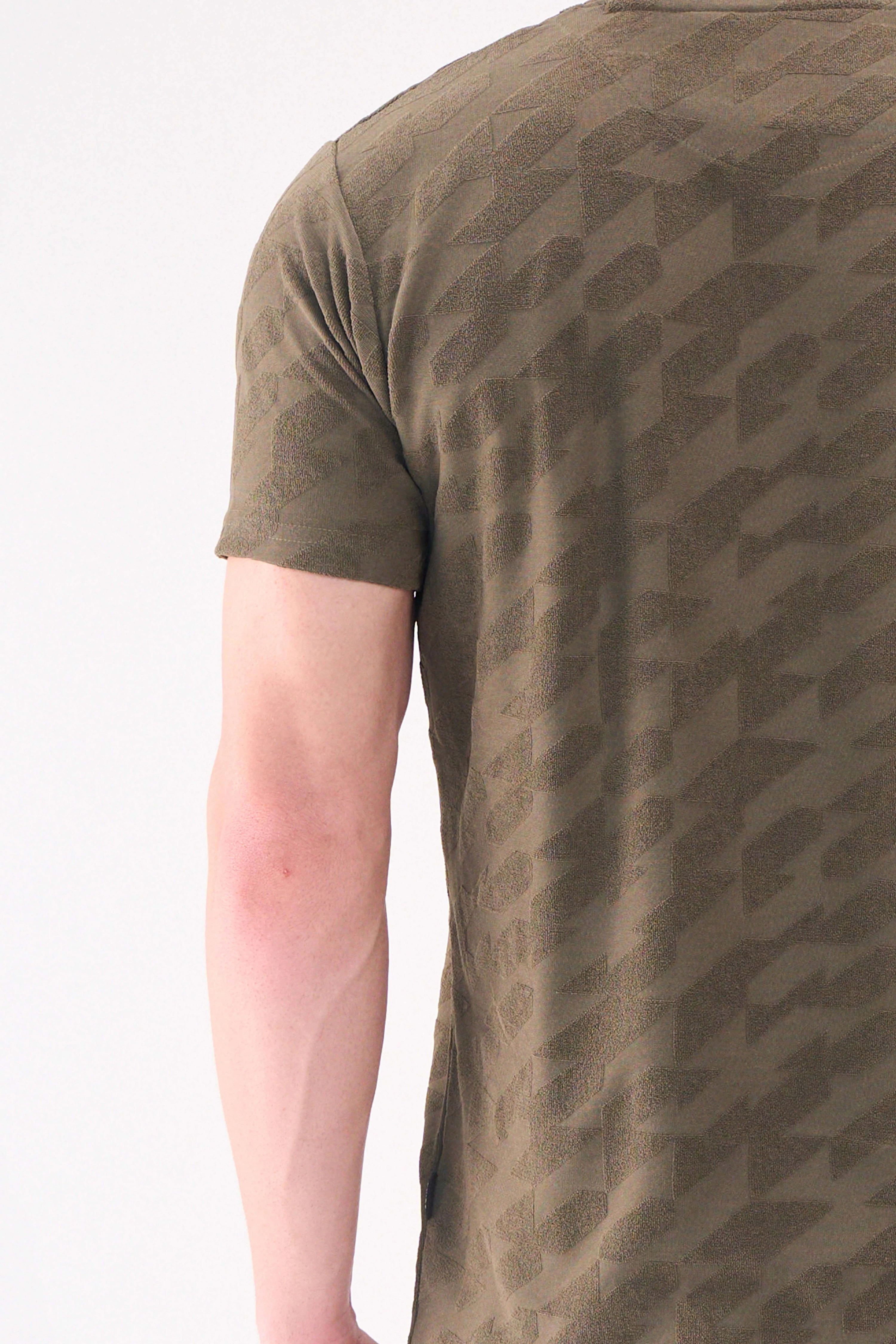 JACQUARD FLOCK PRINT OLIVE TSHIRT