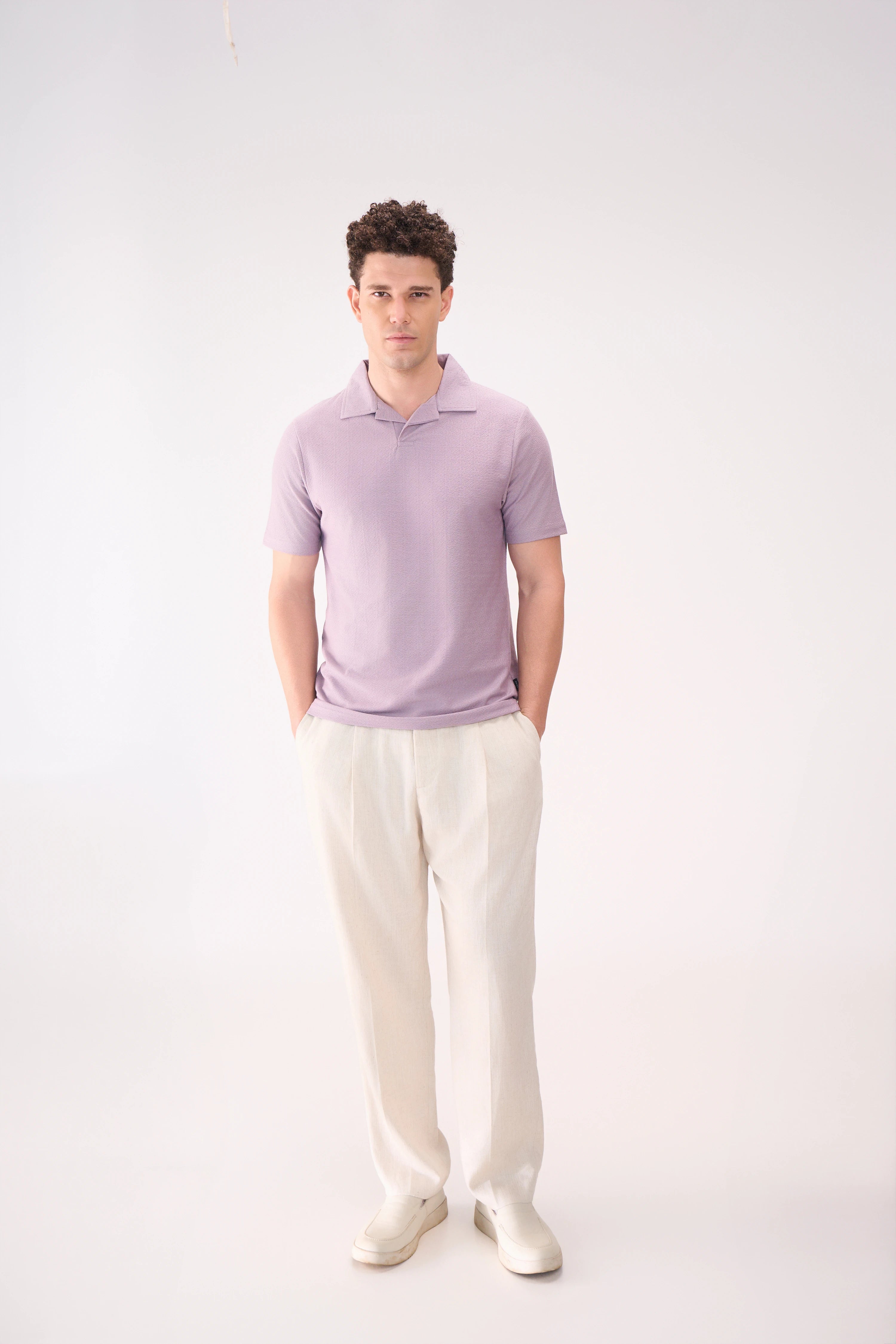 TEXTURED JACQ RESORT COLLAR LAVENDER