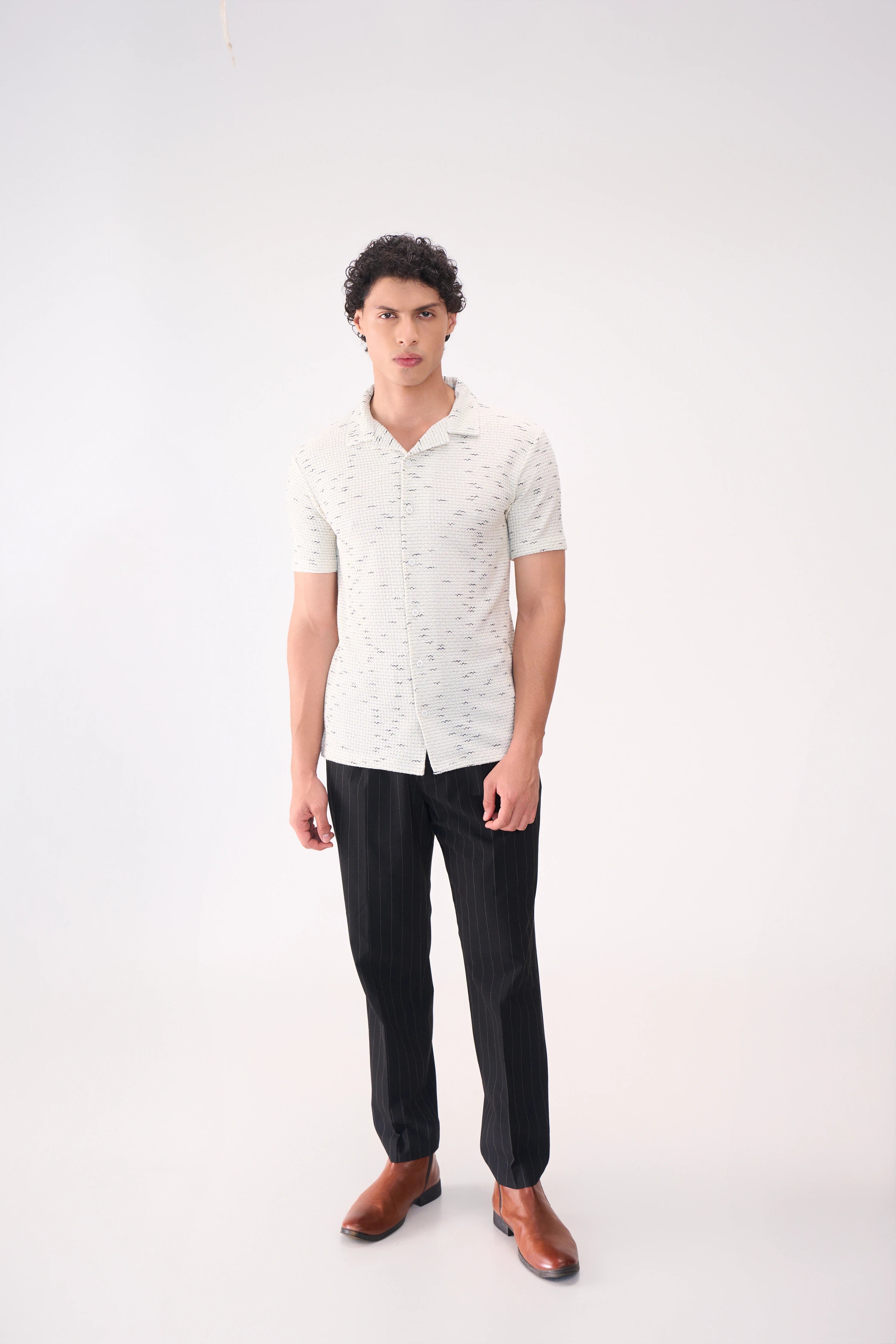 TEXTURED HALF SLEEVES WHITE SHIRT