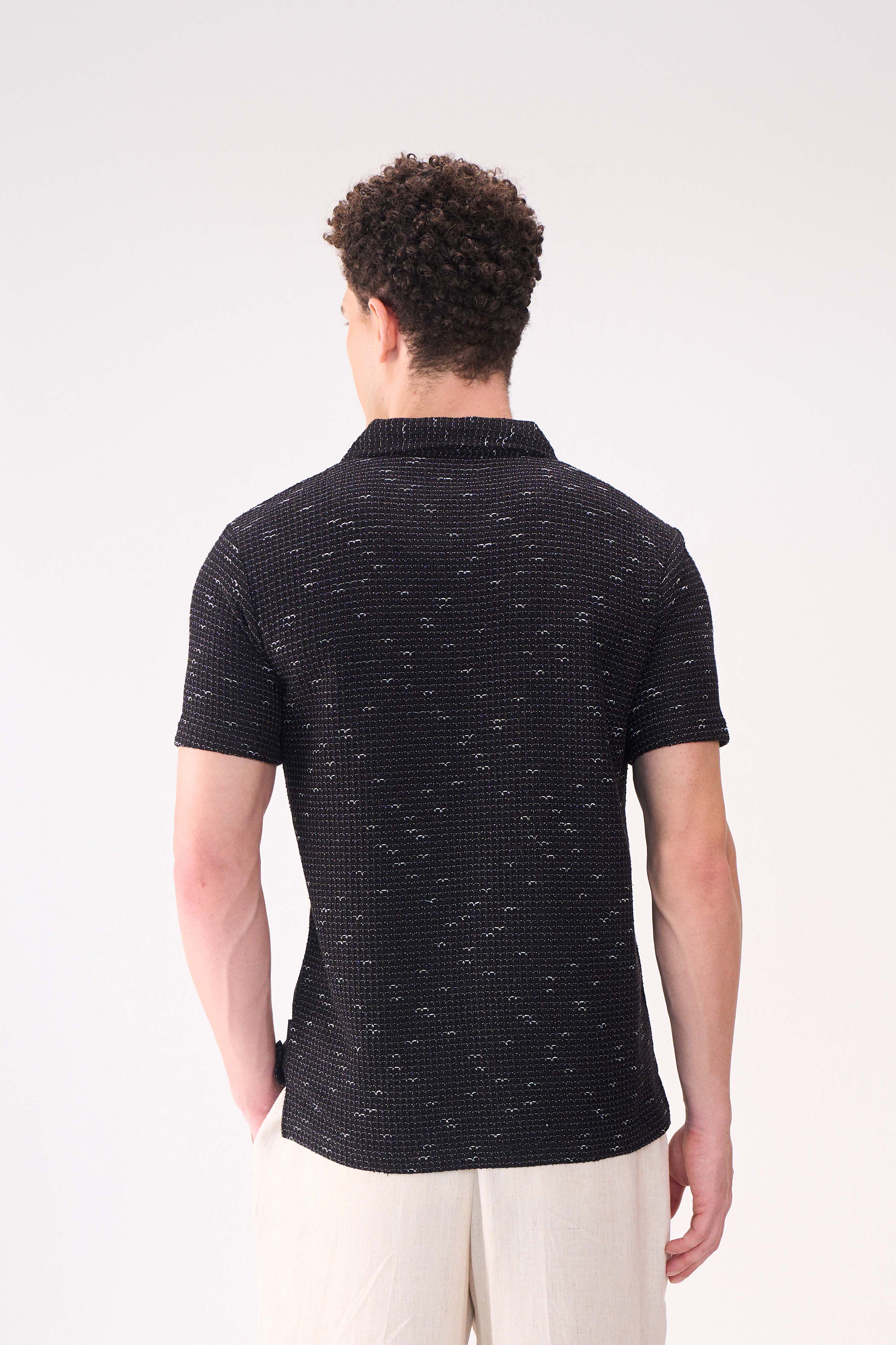 TEXTURED HALF SLEEVES BLACK SHIRT