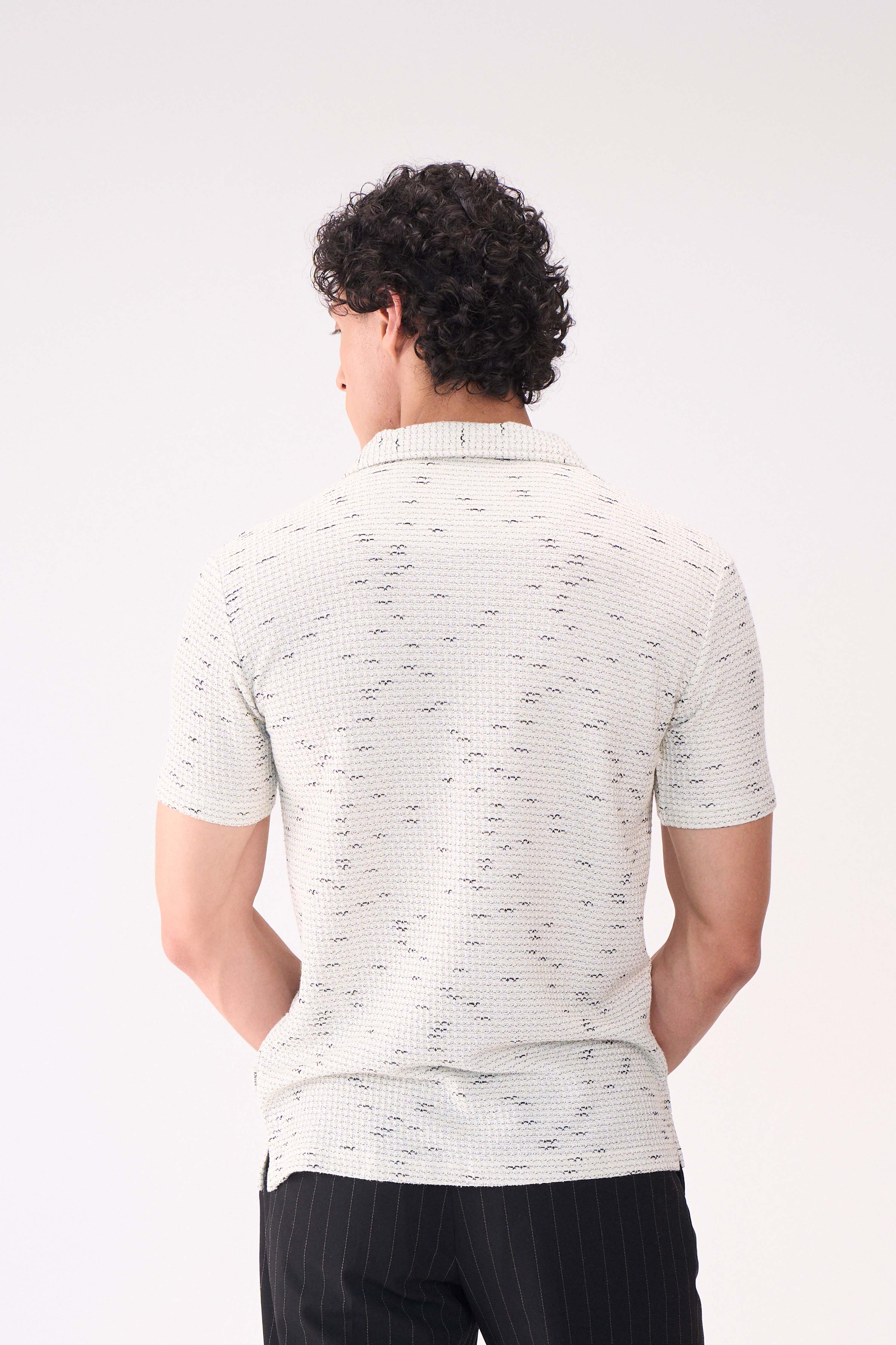 TEXTURED HALF SLEEVES WHITE SHIRT