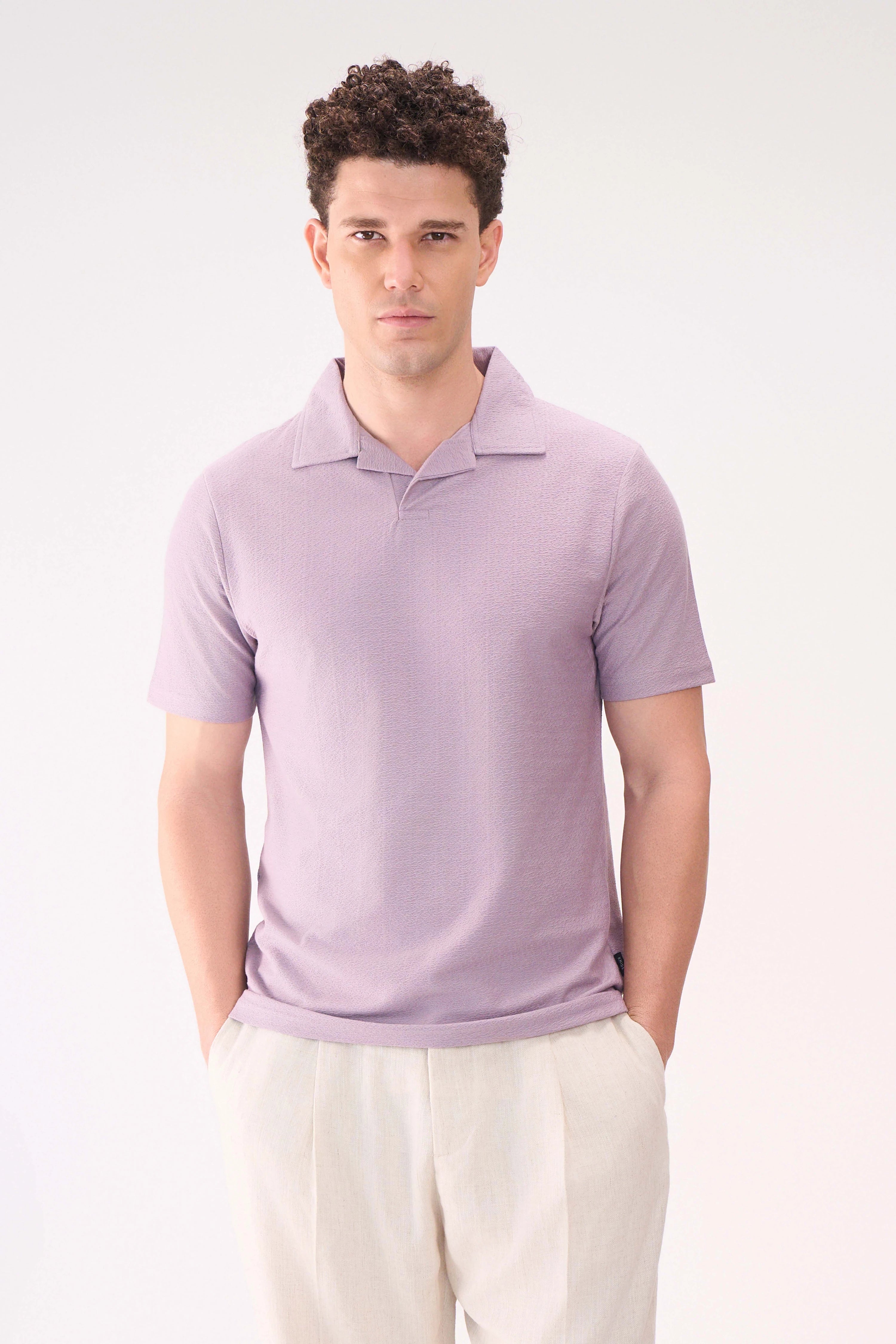 TEXTURED JACQ RESORT COLLAR LAVENDER