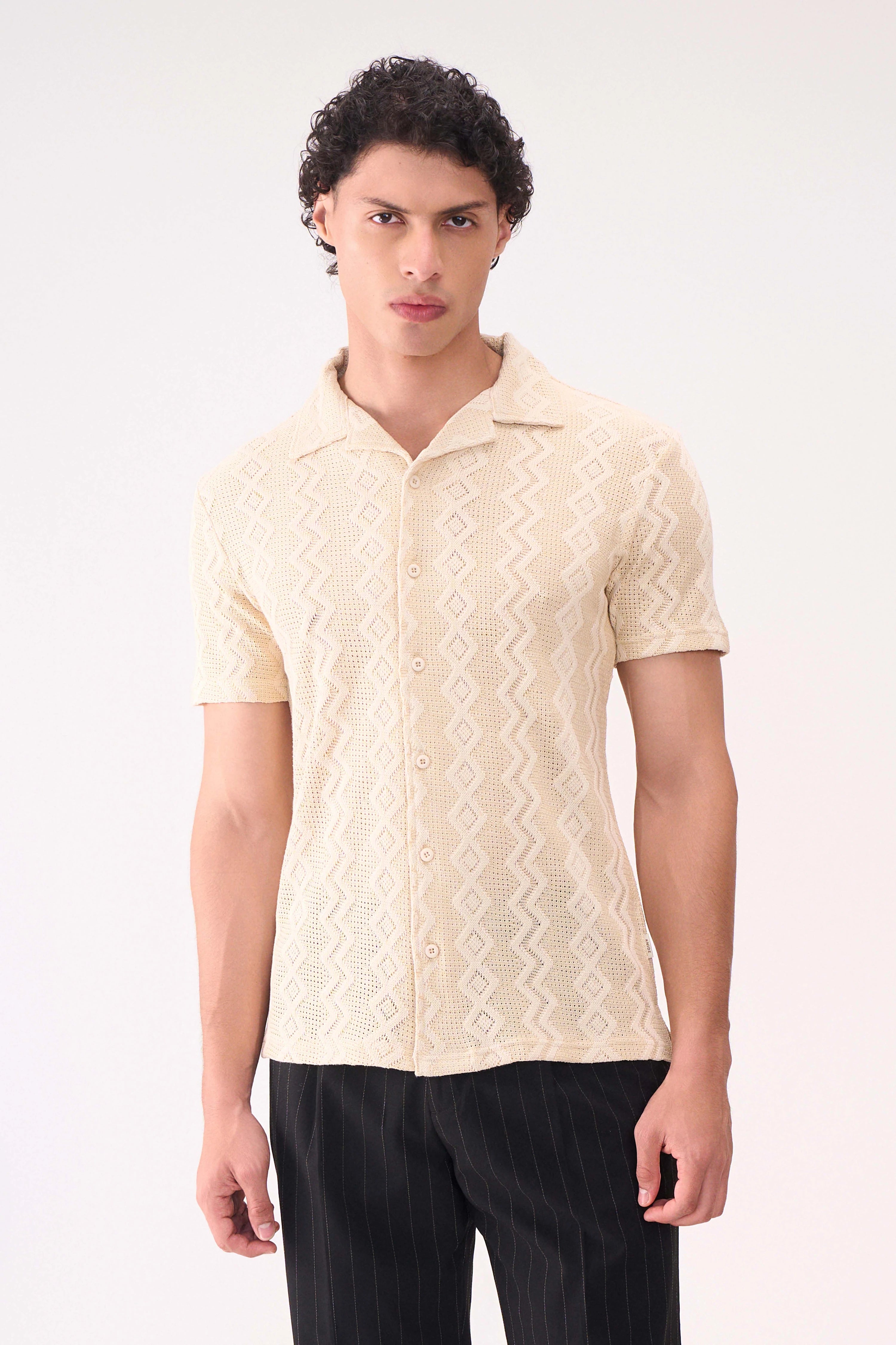 CROCHET TEXTURED BEIGE SHIRT