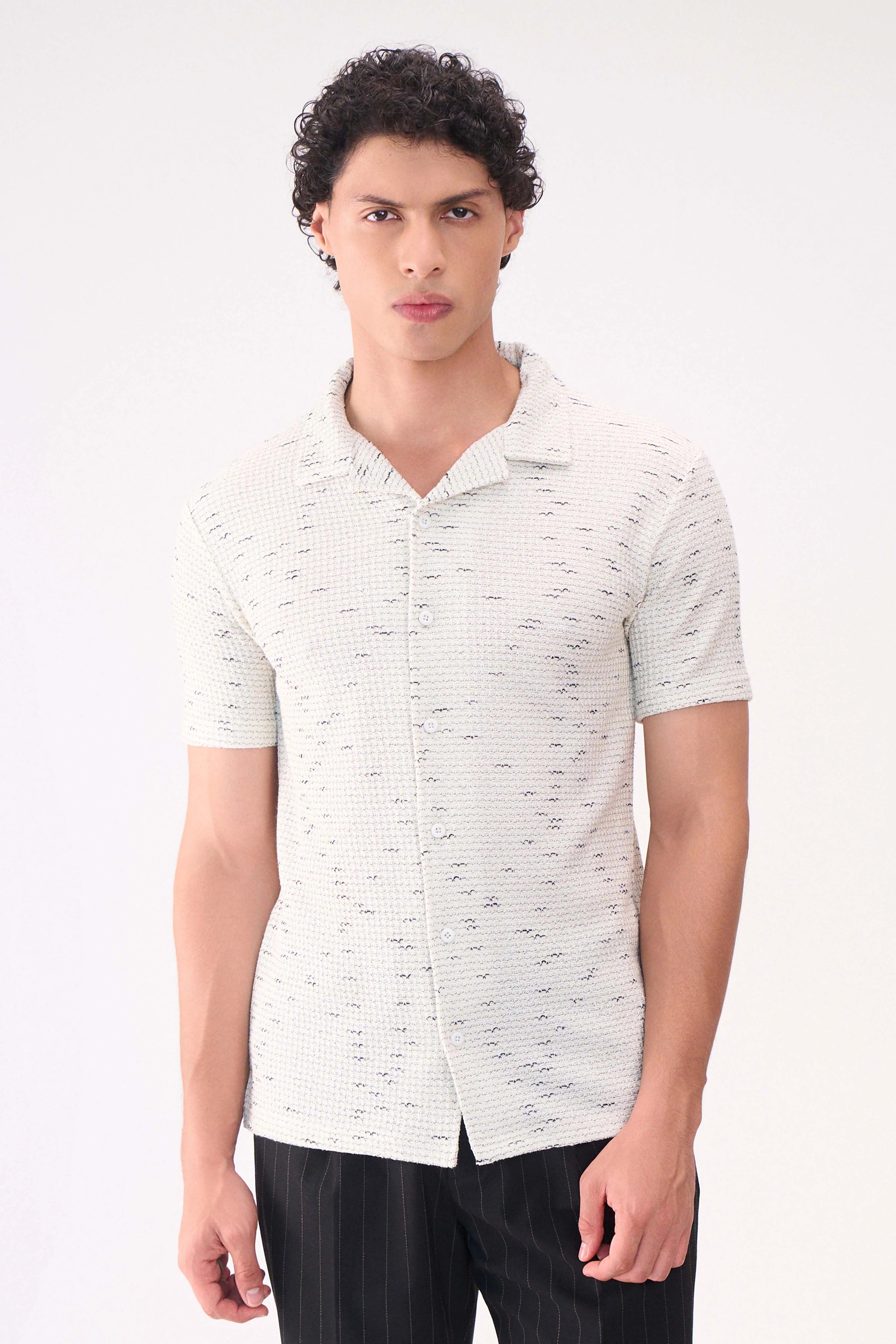 TEXTURED HALF SLEEVES WHITE SHIRT