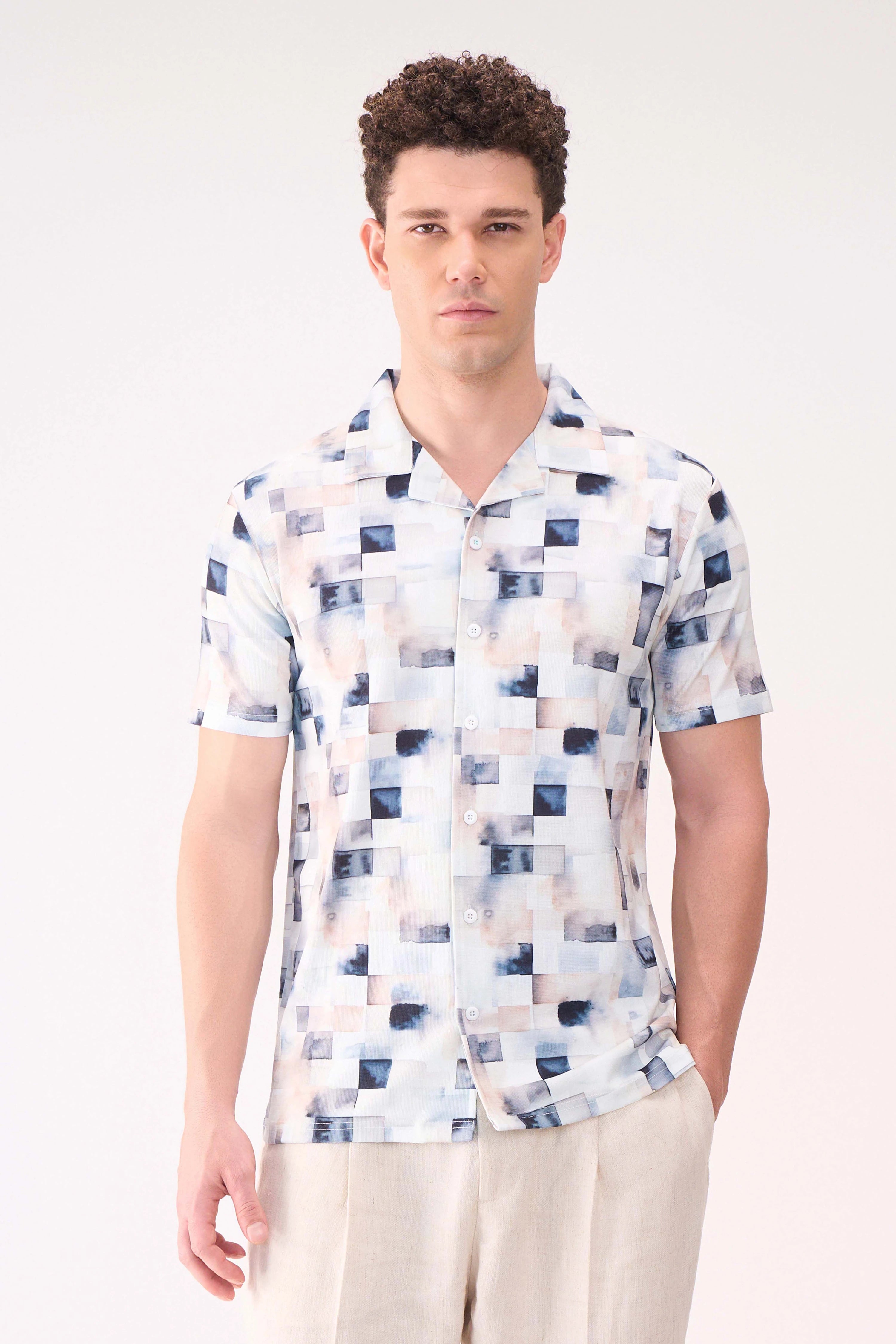 DIGITAL BOX PRINT TEXTURED SHIRT