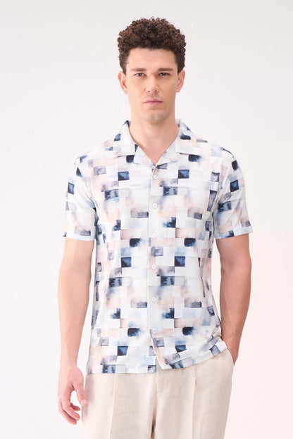 DIGITAL BOX PRINT TEXTURED SHIRT