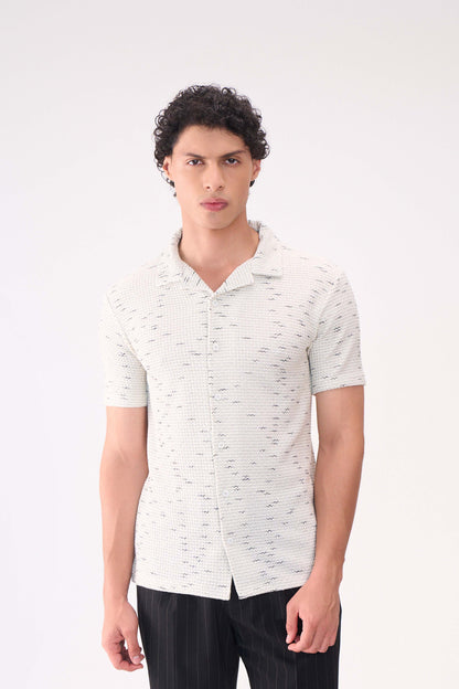 TEXTURED HALF SLEEVES WHITE SHIRT