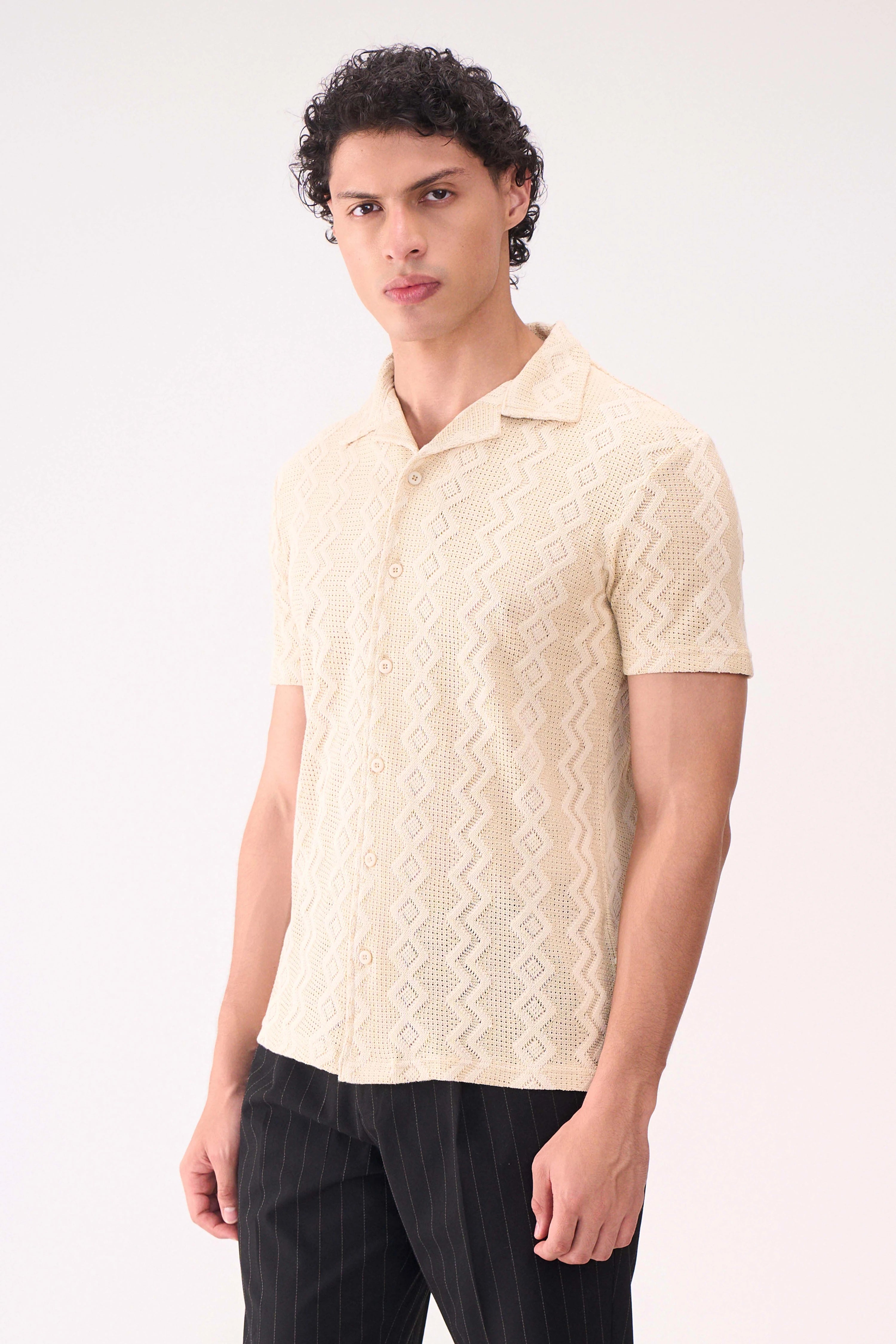 CROCHET TEXTURED BEIGE SHIRT