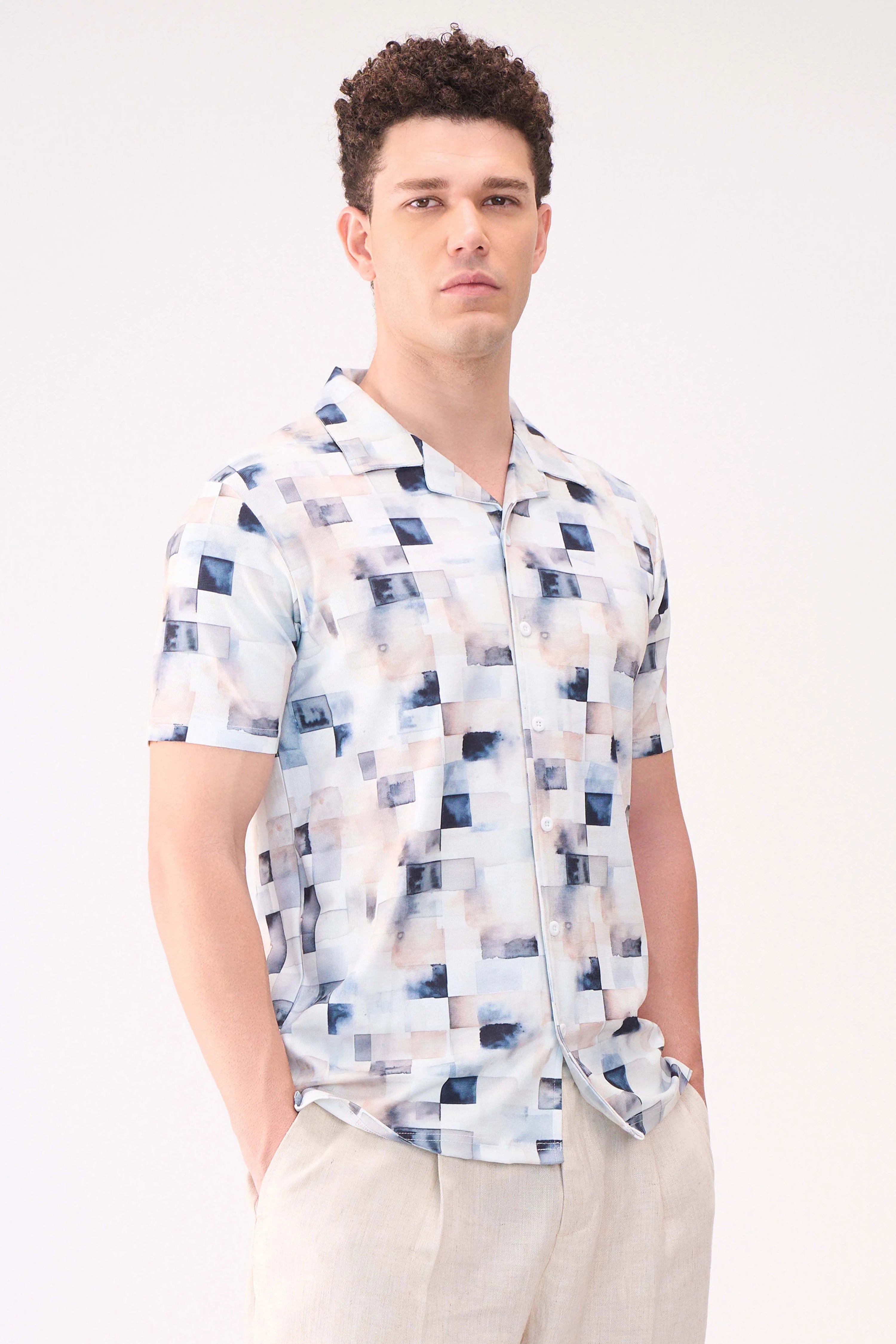 DIGITAL BOX PRINT TEXTURED SHIRT