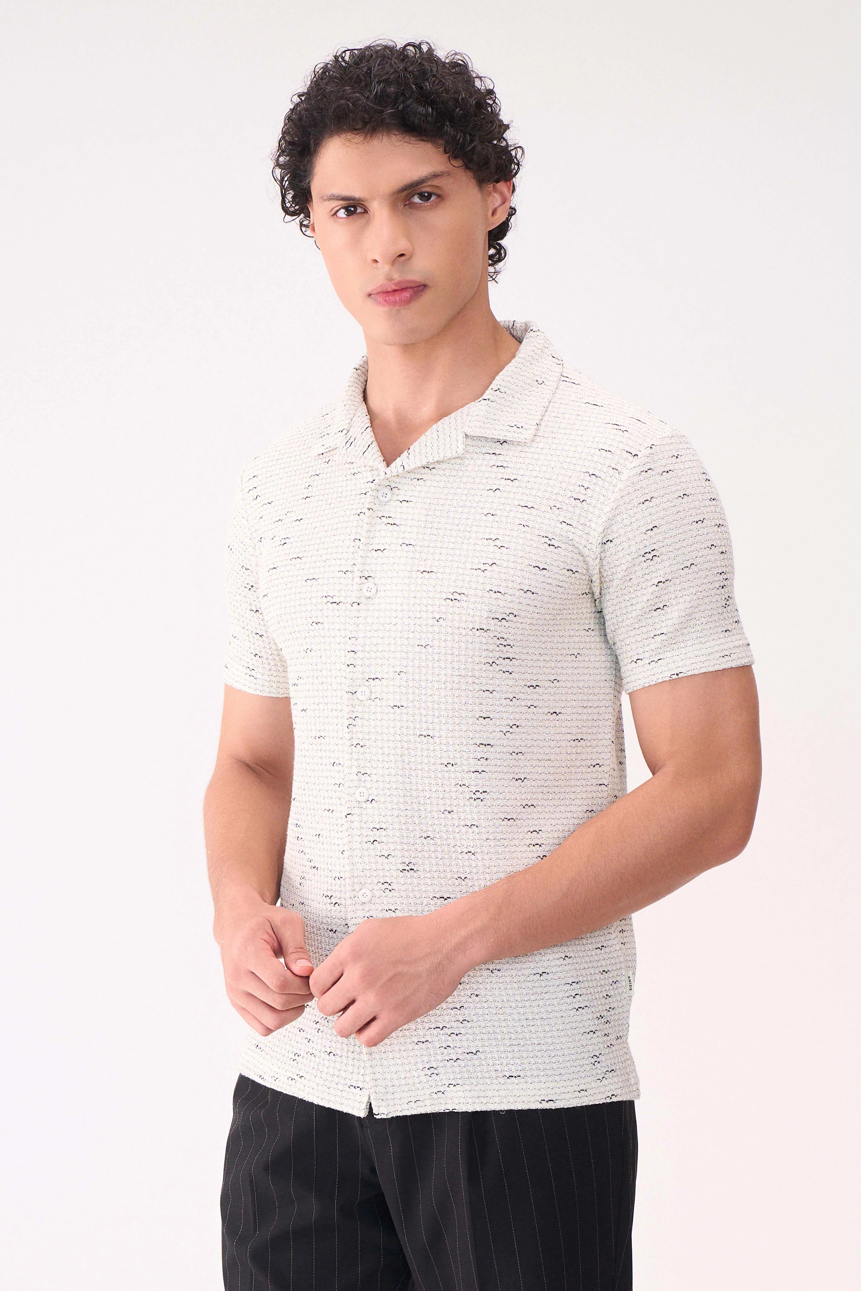 TEXTURED HALF SLEEVES WHITE SHIRT