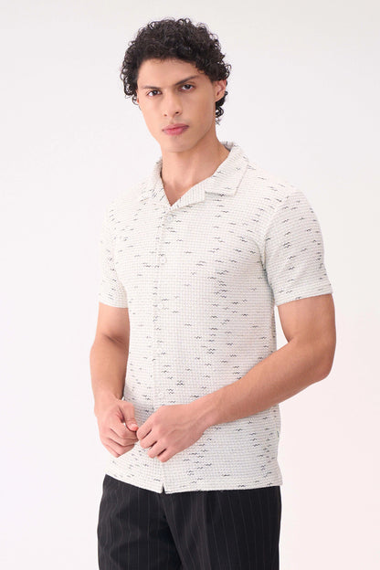 TEXTURED HALF SLEEVES WHITE SHIRT