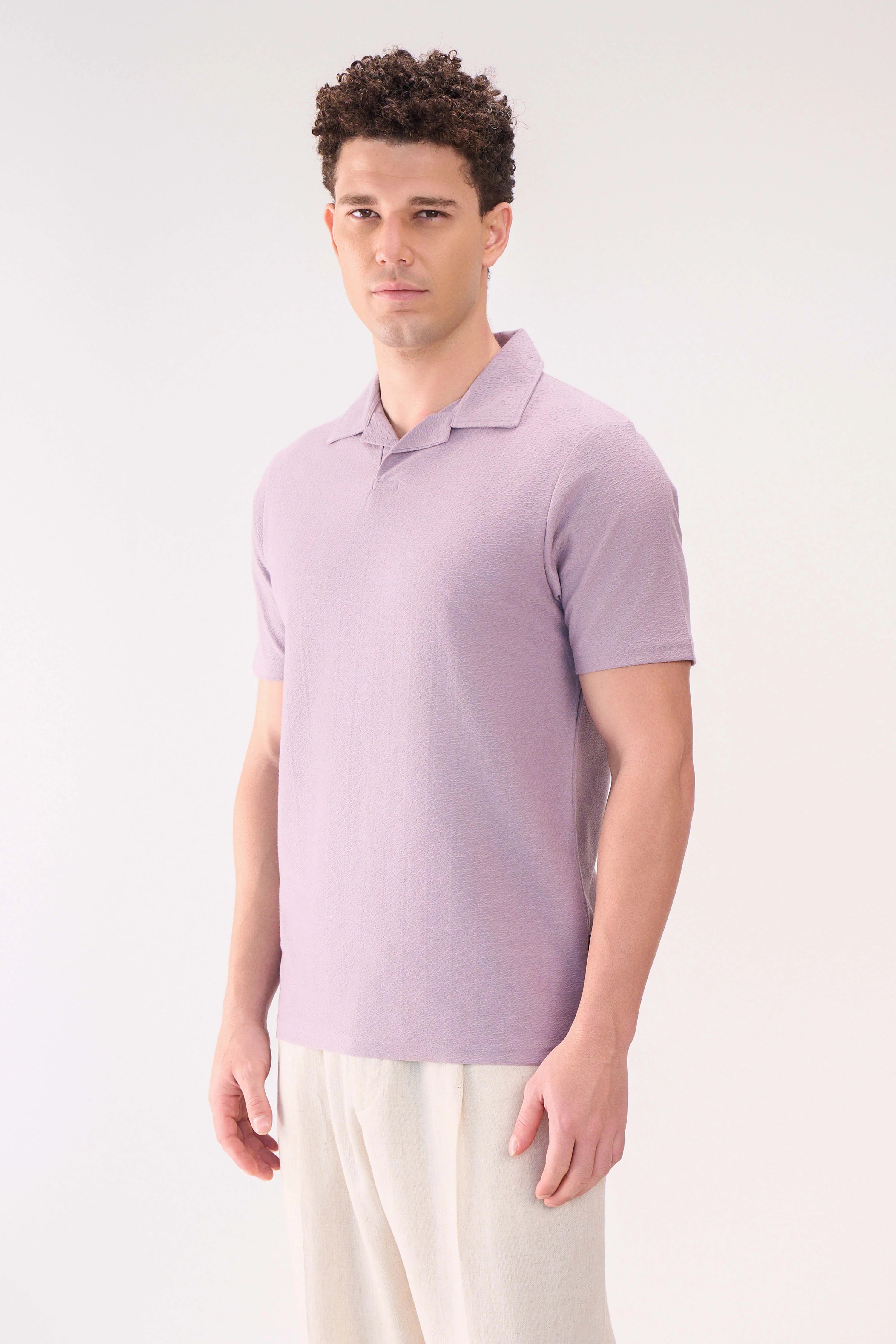 TEXTURED JACQ RESORT COLLAR LAVENDER
