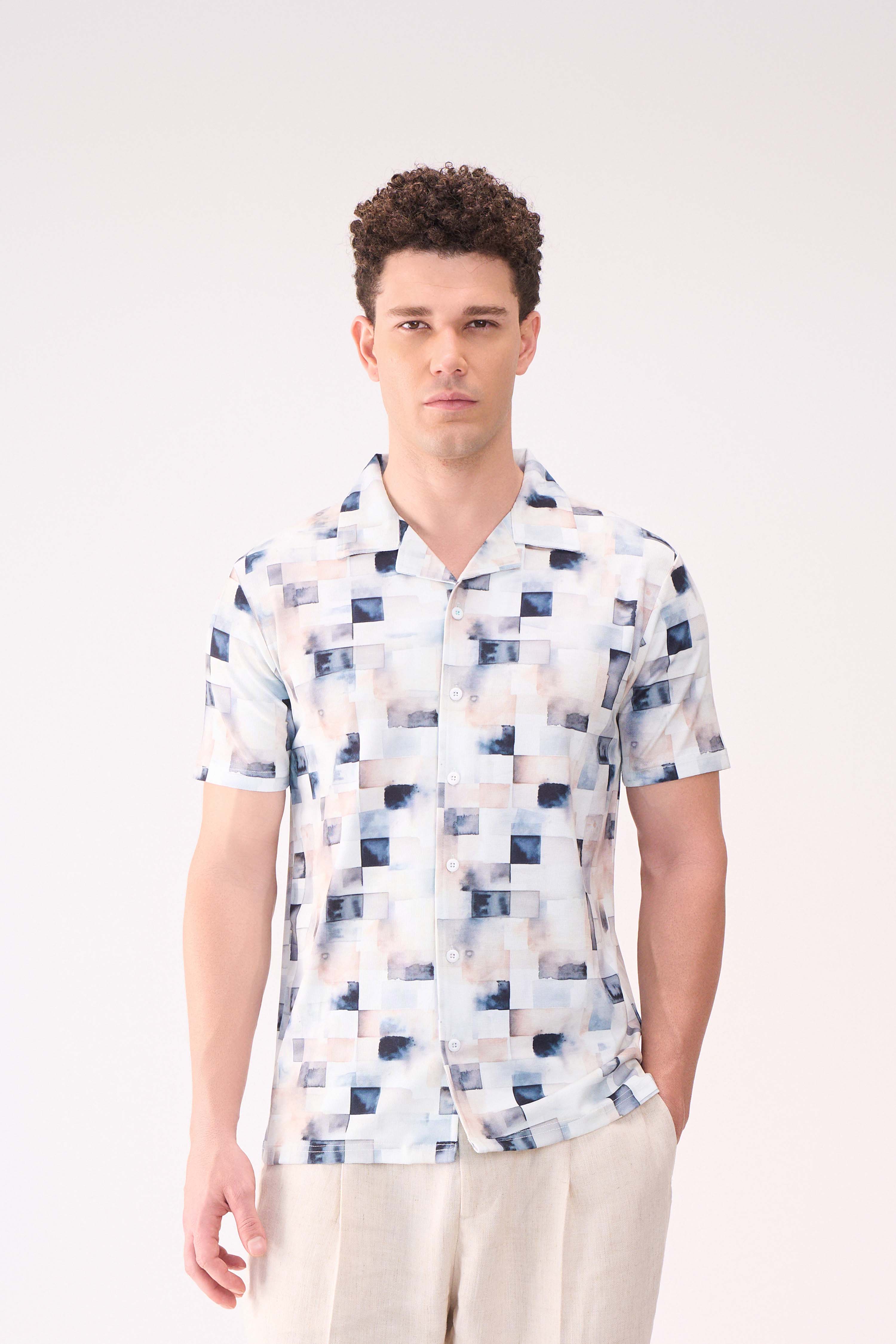 DIGITAL BOX PRINT TEXTURED SHIRT