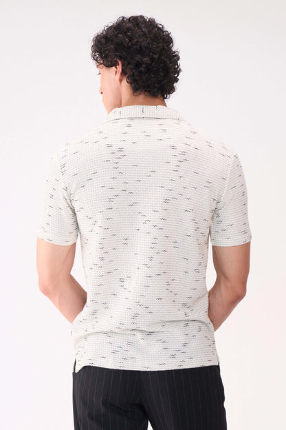 TEXTURED HALF SLEEVES WHITE SHIRT