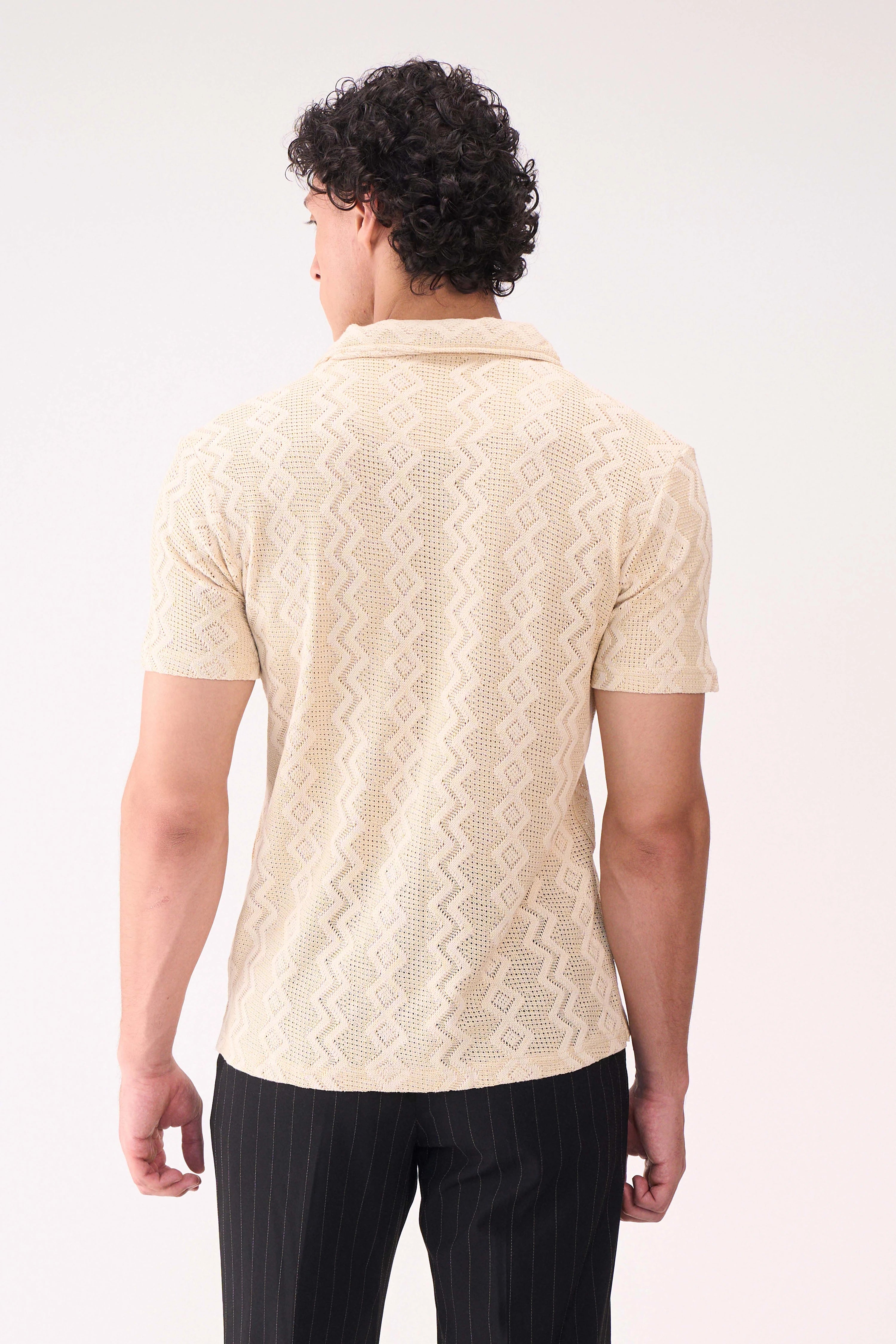 CROCHET TEXTURED BEIGE SHIRT