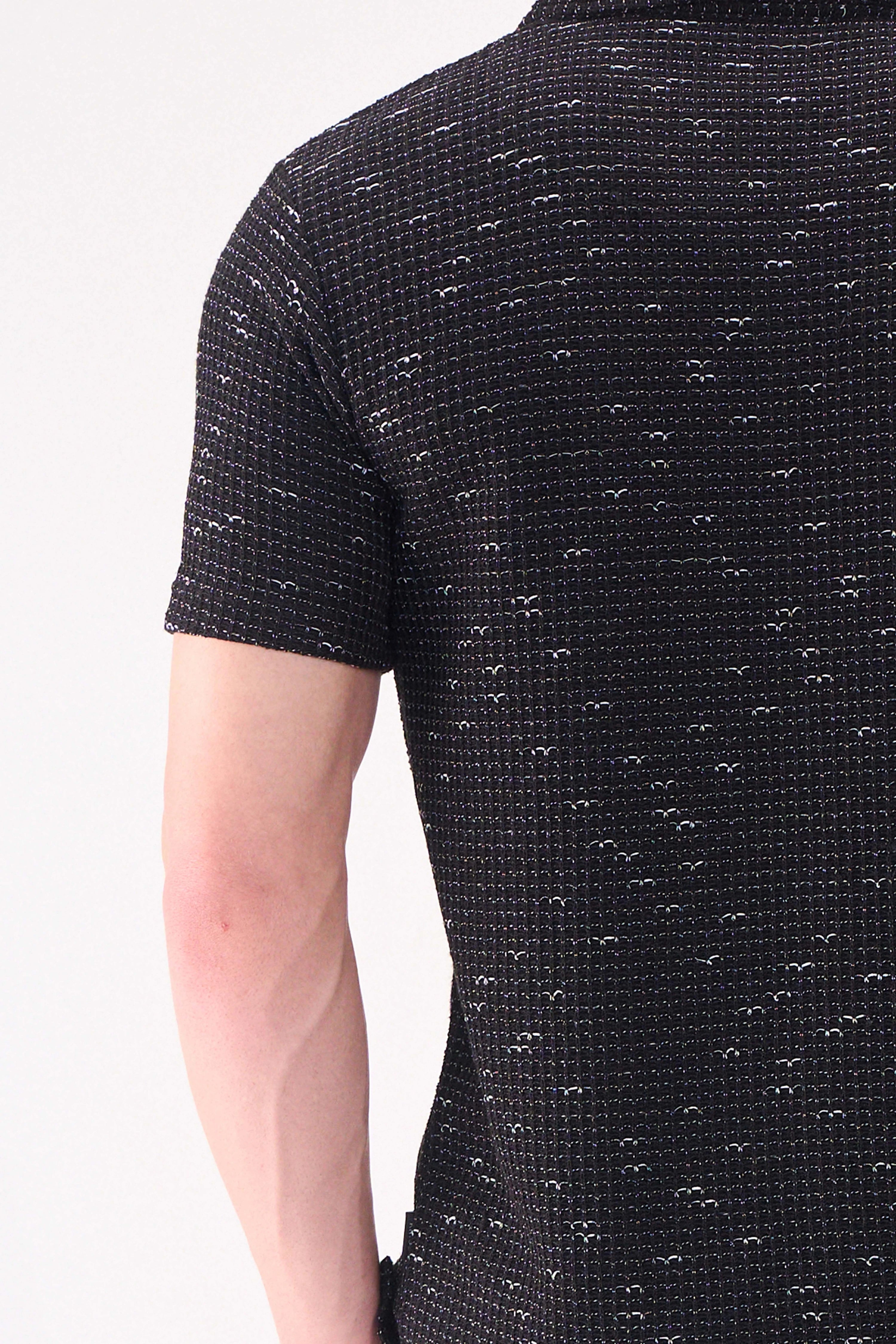 TEXTURED HALF SLEEVES BLACK SHIRT