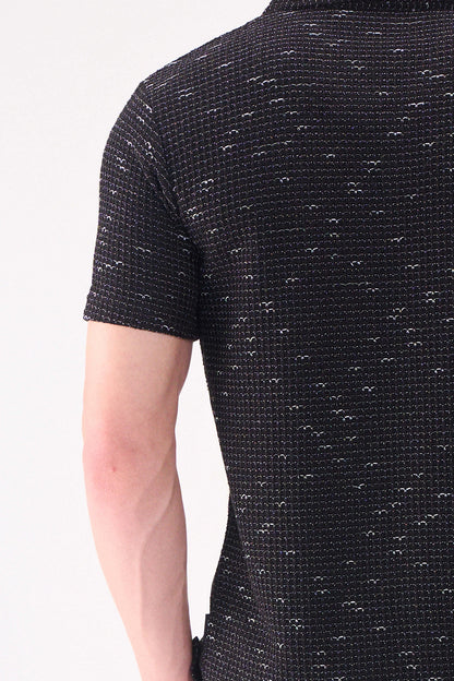 TEXTURED HALF SLEEVES BLACK SHIRT