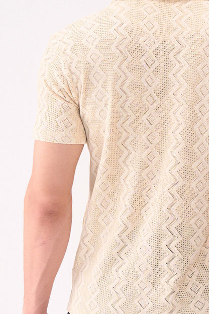 CROCHET TEXTURED BEIGE SHIRT