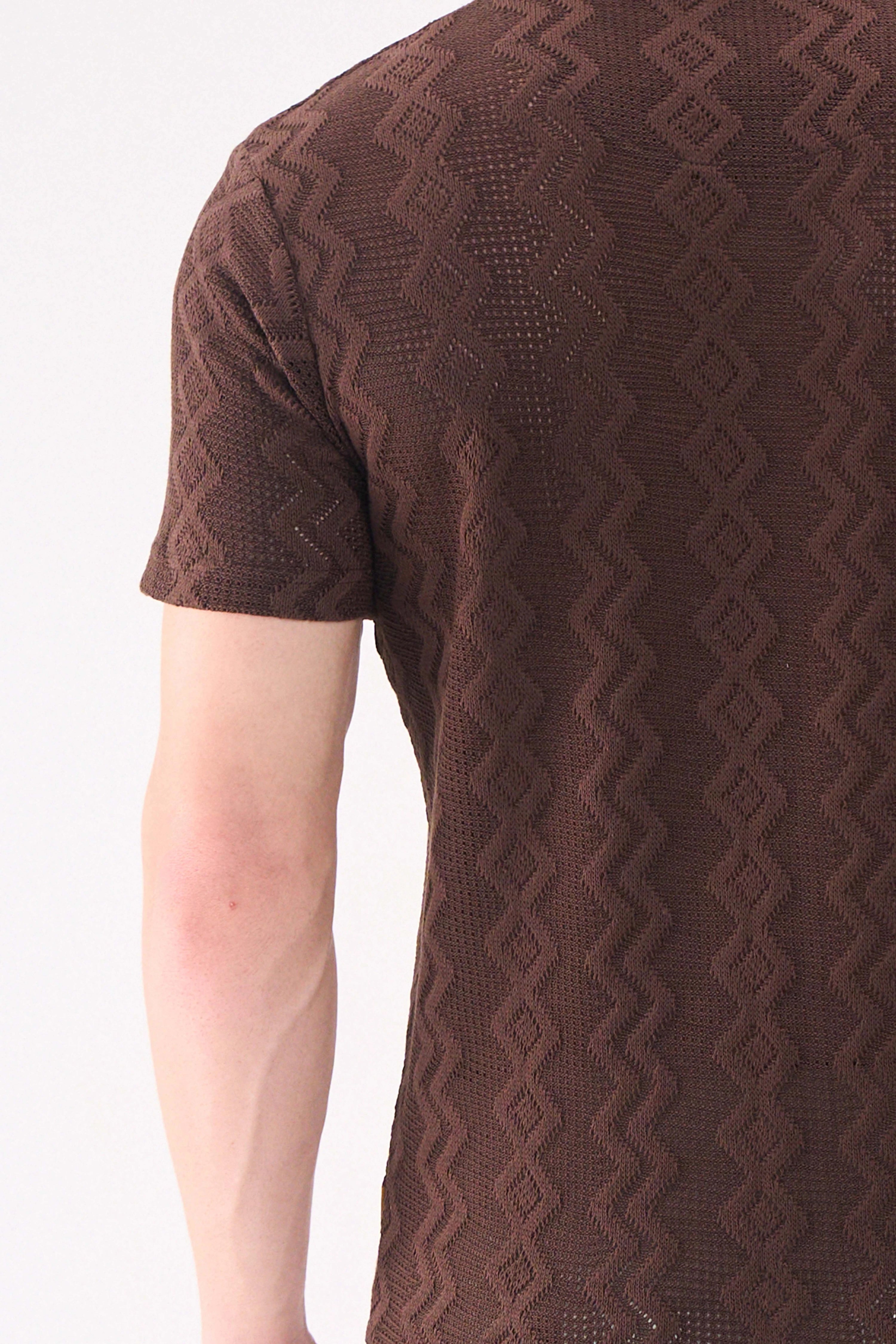 CROCHET TEXTURED BROWN SHIRT