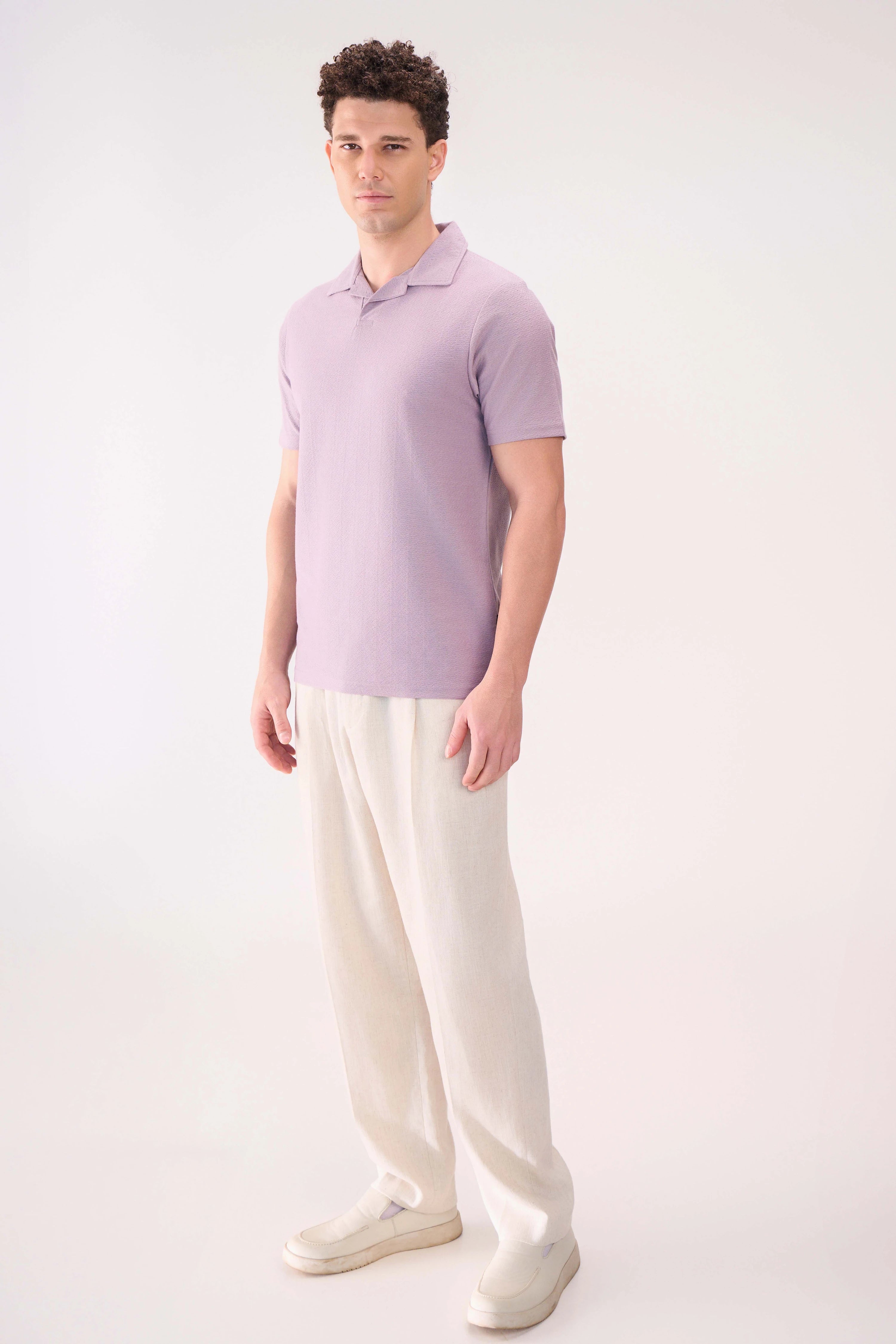 TEXTURED JACQ RESORT COLLAR LAVENDER
