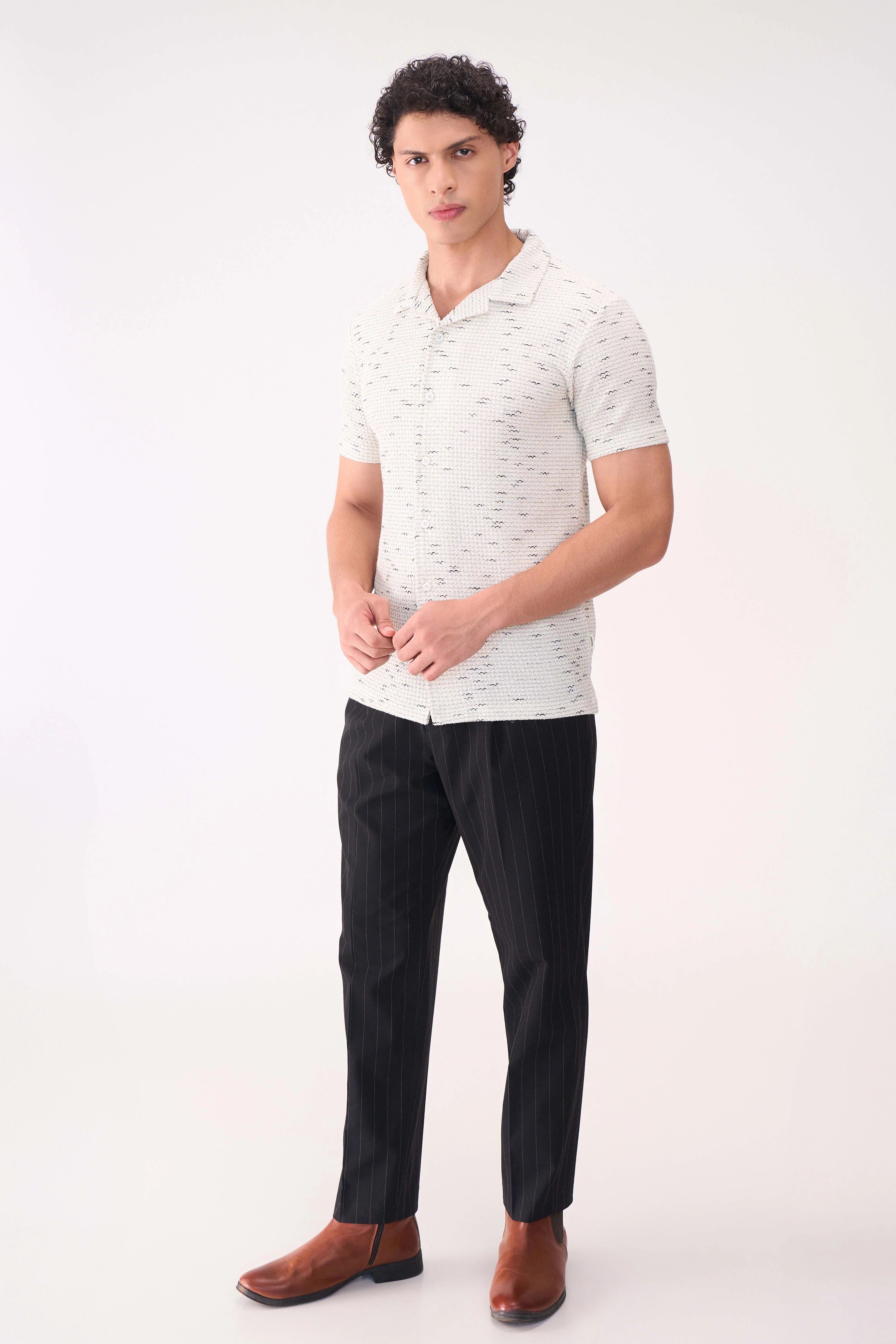 TEXTURED HALF SLEEVES WHITE SHIRT