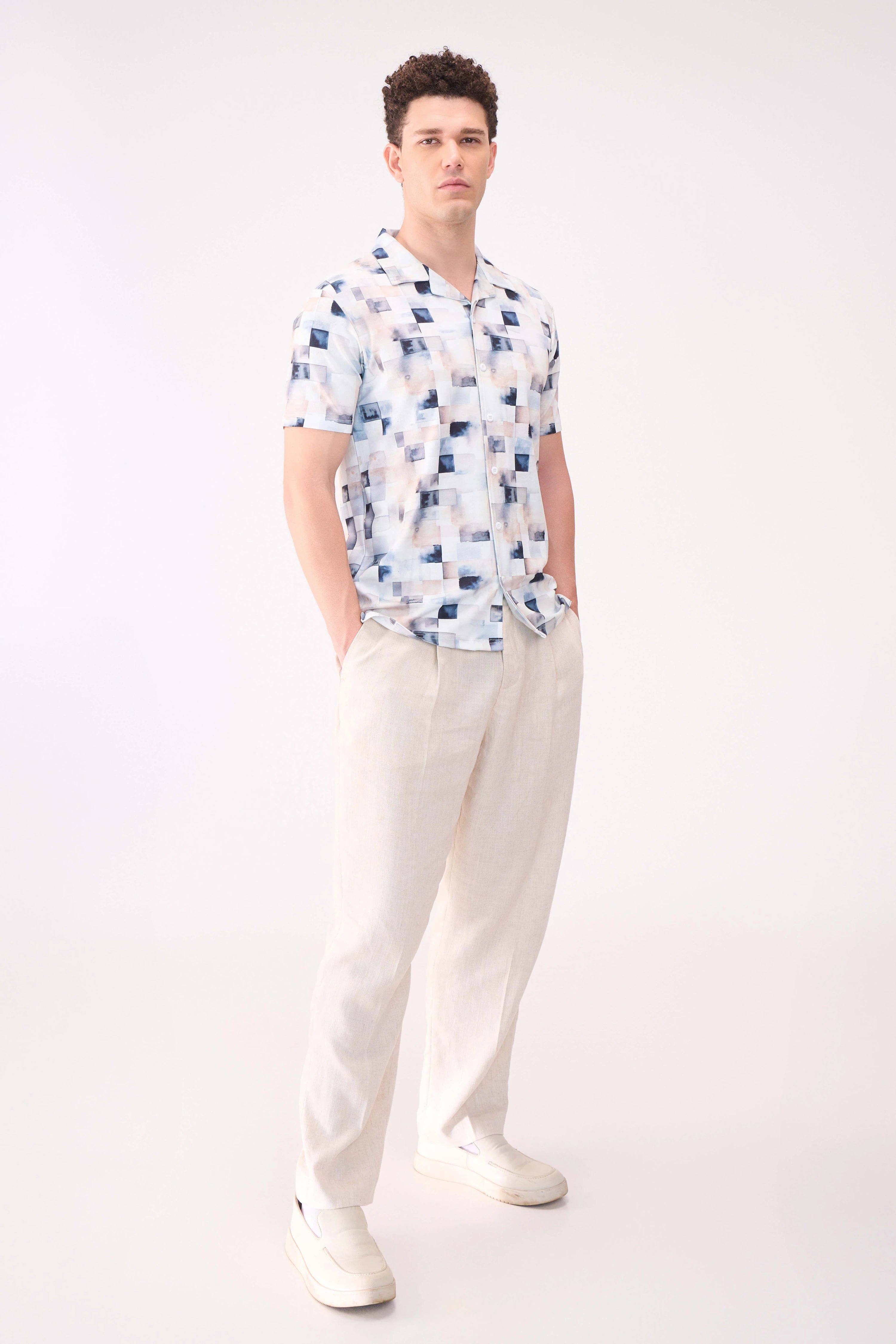 DIGITAL BOX PRINT TEXTURED SHIRT