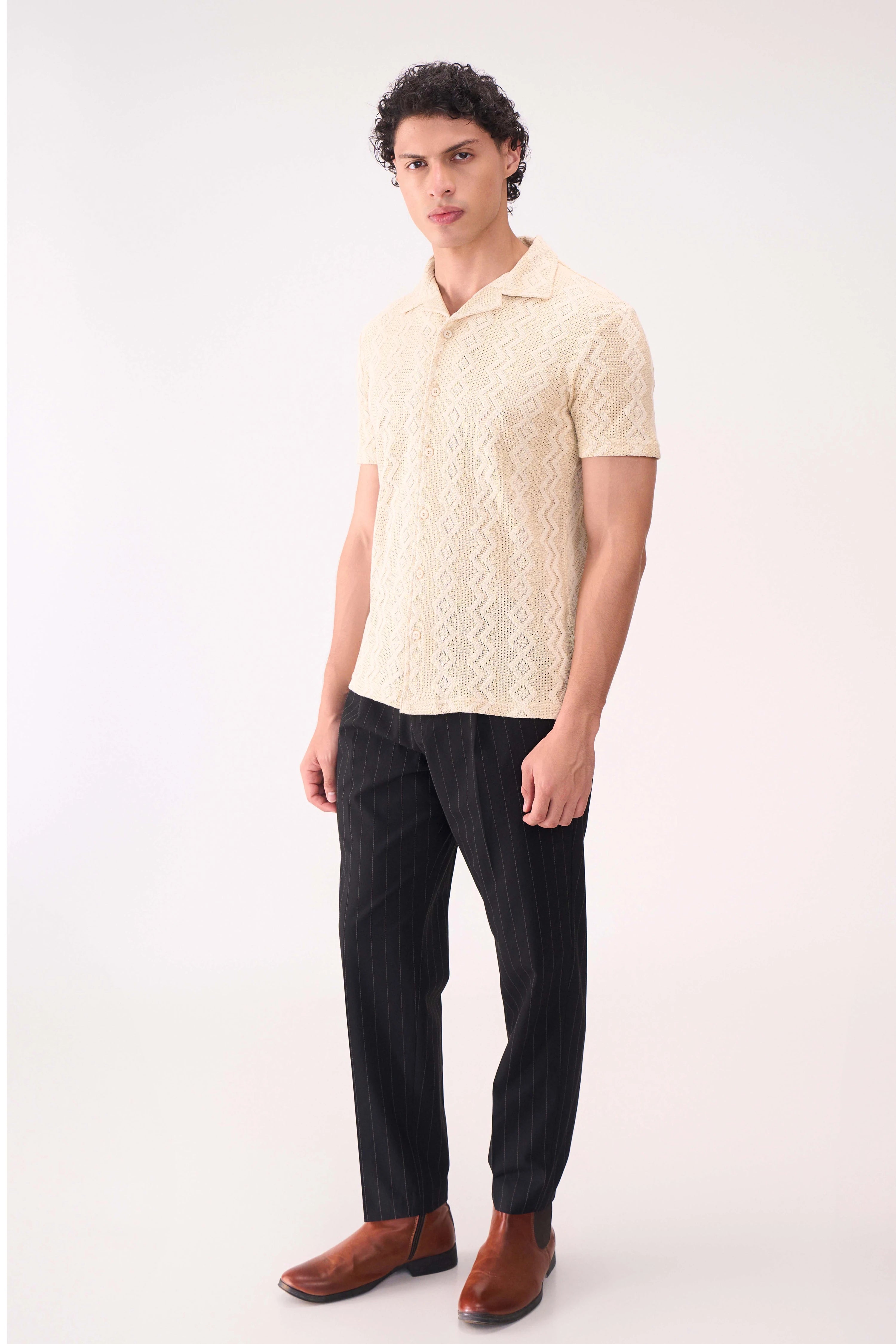 CROCHET TEXTURED BEIGE SHIRT
