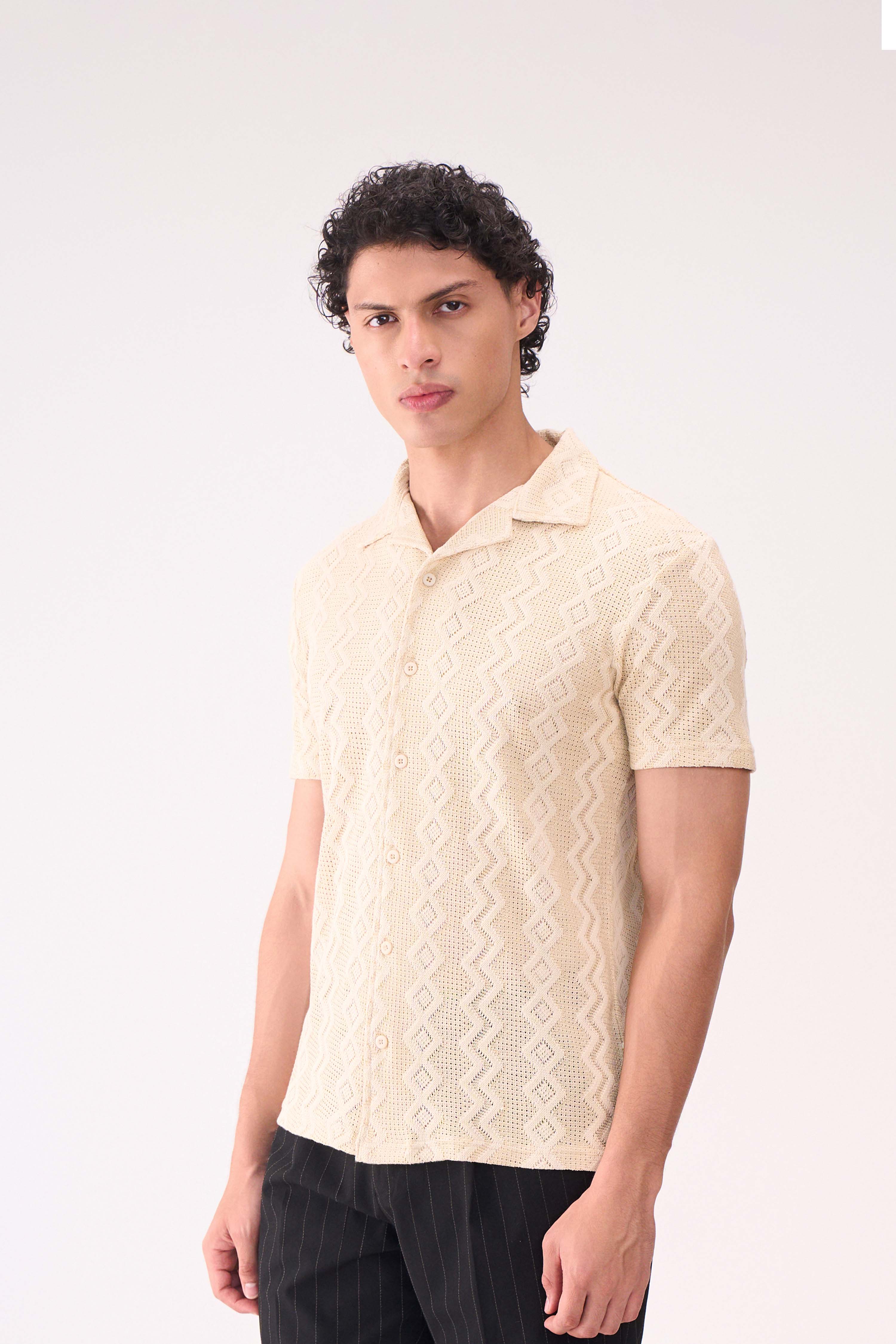 CROCHET TEXTURED BEIGE SHIRT