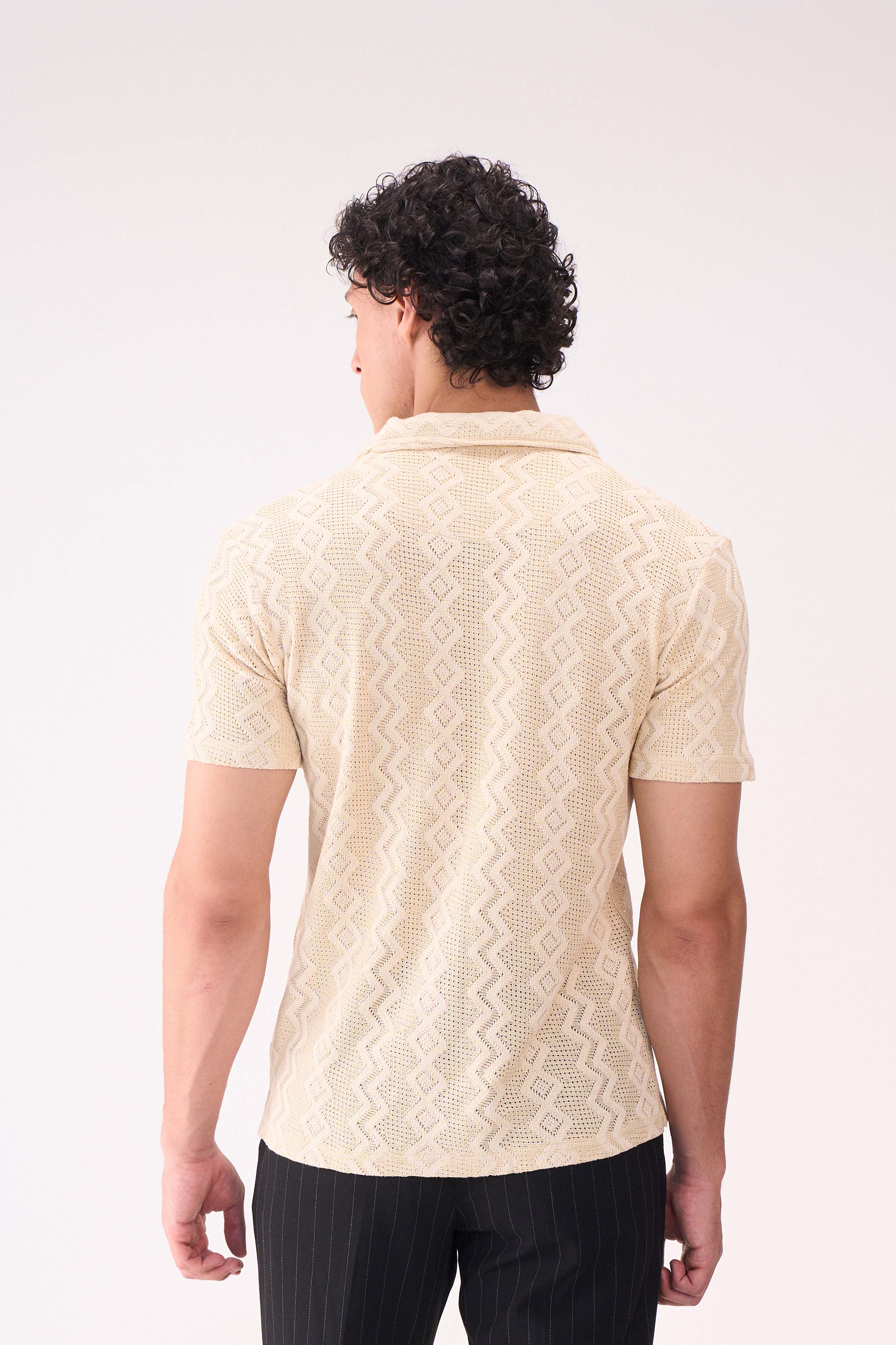 CROCHET TEXTURED BEIGE SHIRT