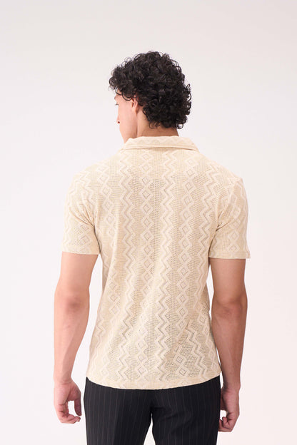 CROCHET TEXTURED BEIGE SHIRT