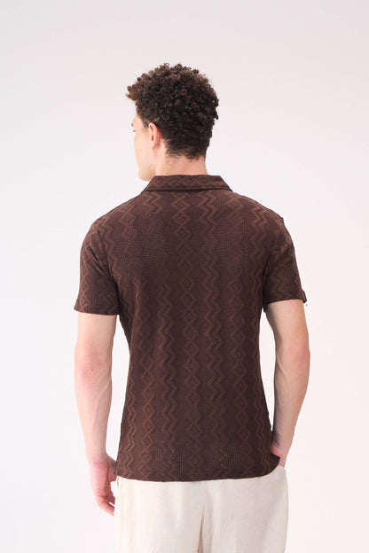 CROCHET TEXTURED BROWN SHIRT