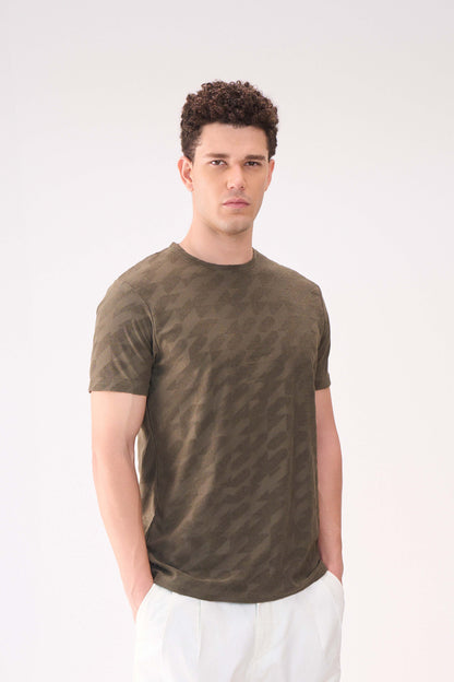 JACQUARD FLOCK PRINT OLIVE TSHIRT