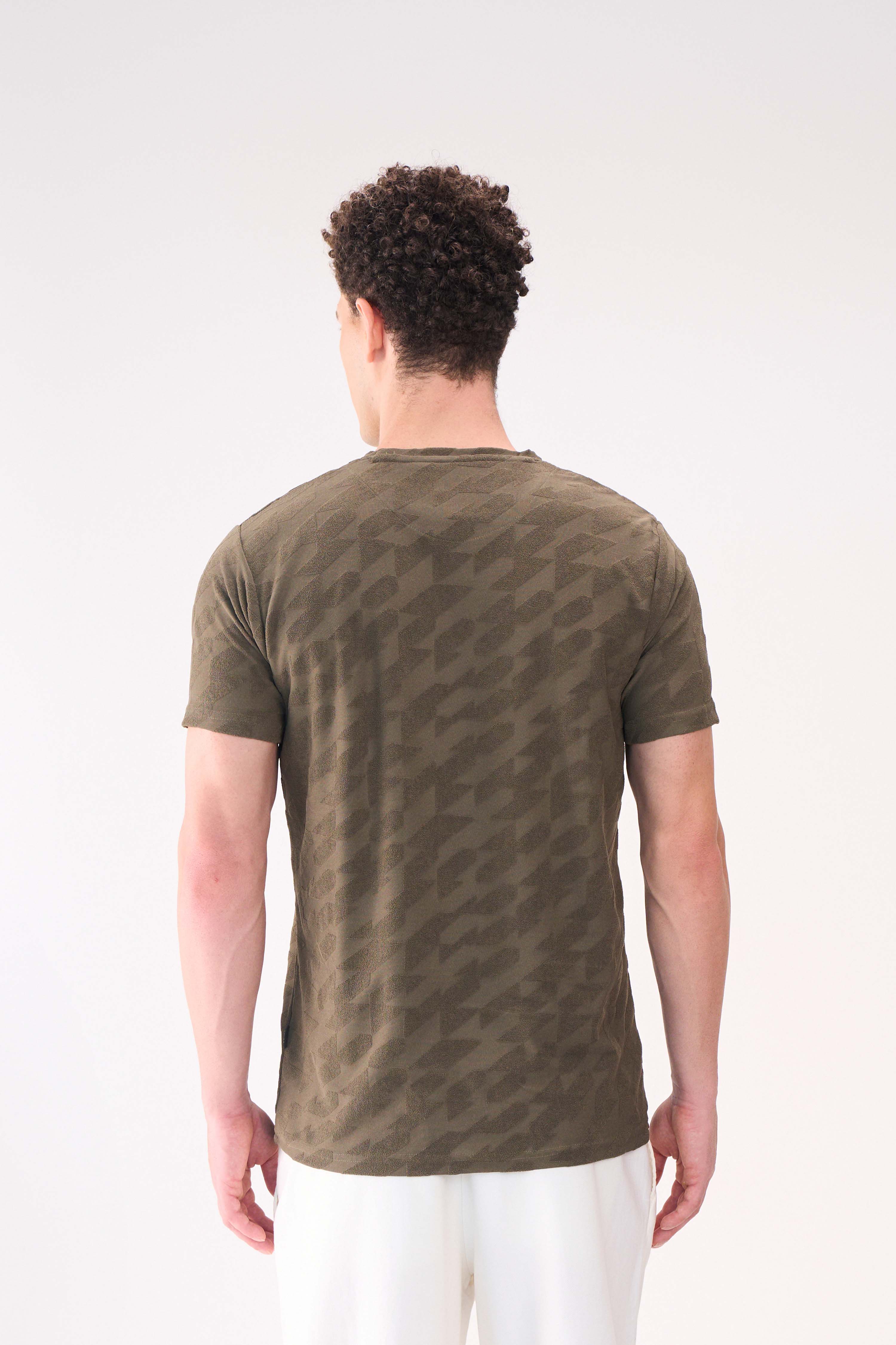 JACQUARD FLOCK PRINT OLIVE TSHIRT