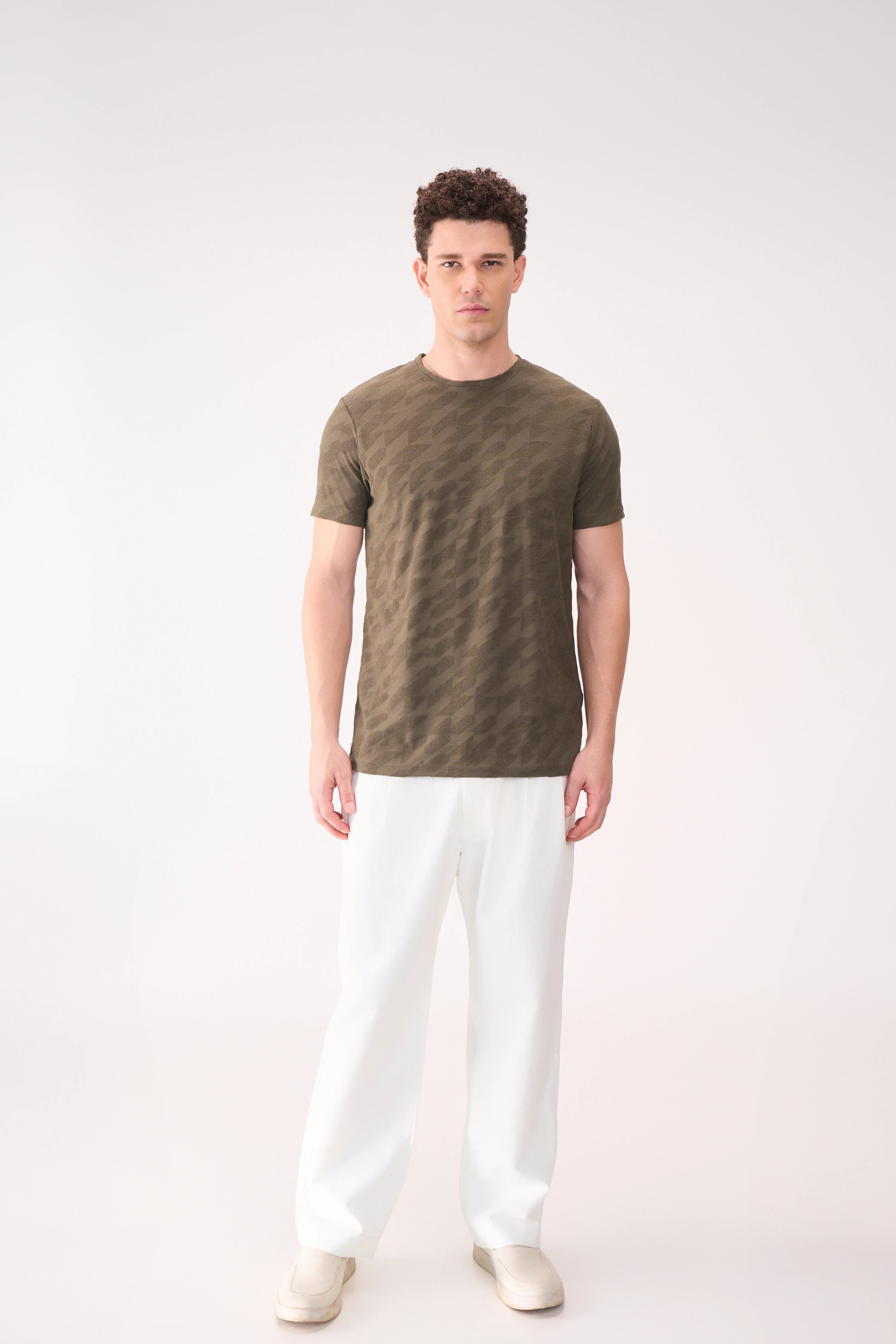 JACQUARD FLOCK PRINT OLIVE TSHIRT