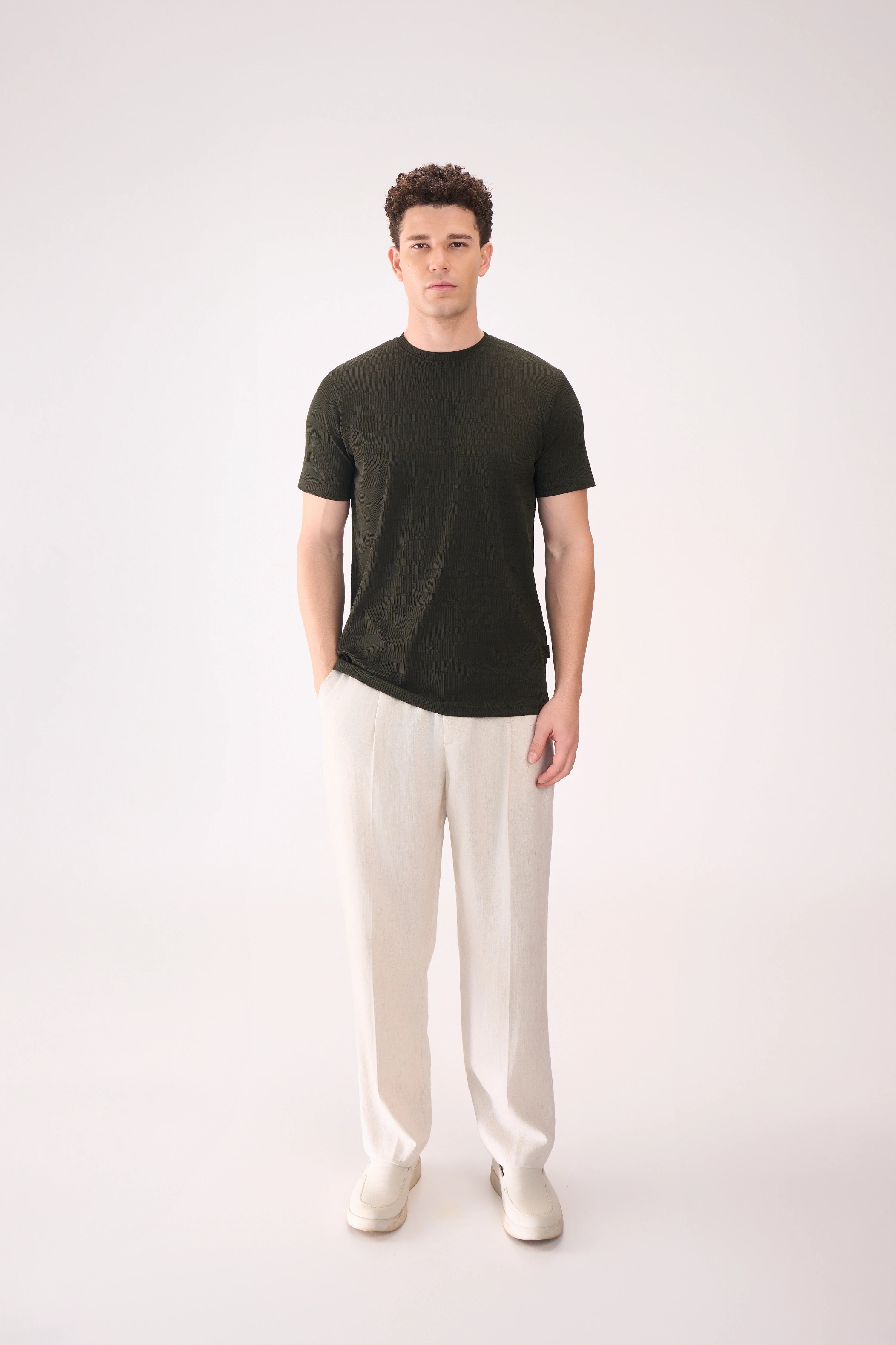 REGULAR FIT TEXTURED OLIVE