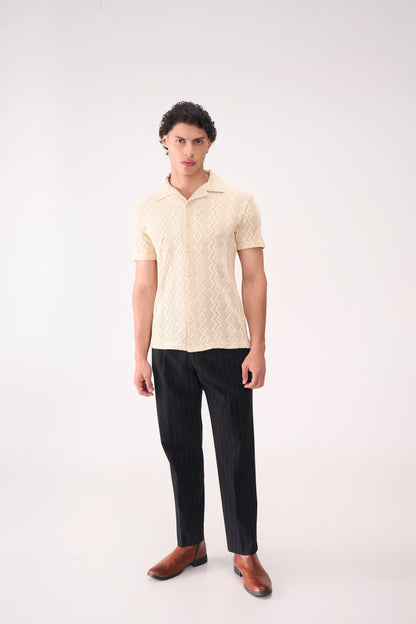 CROCHET TEXTURED BEIGE SHIRT