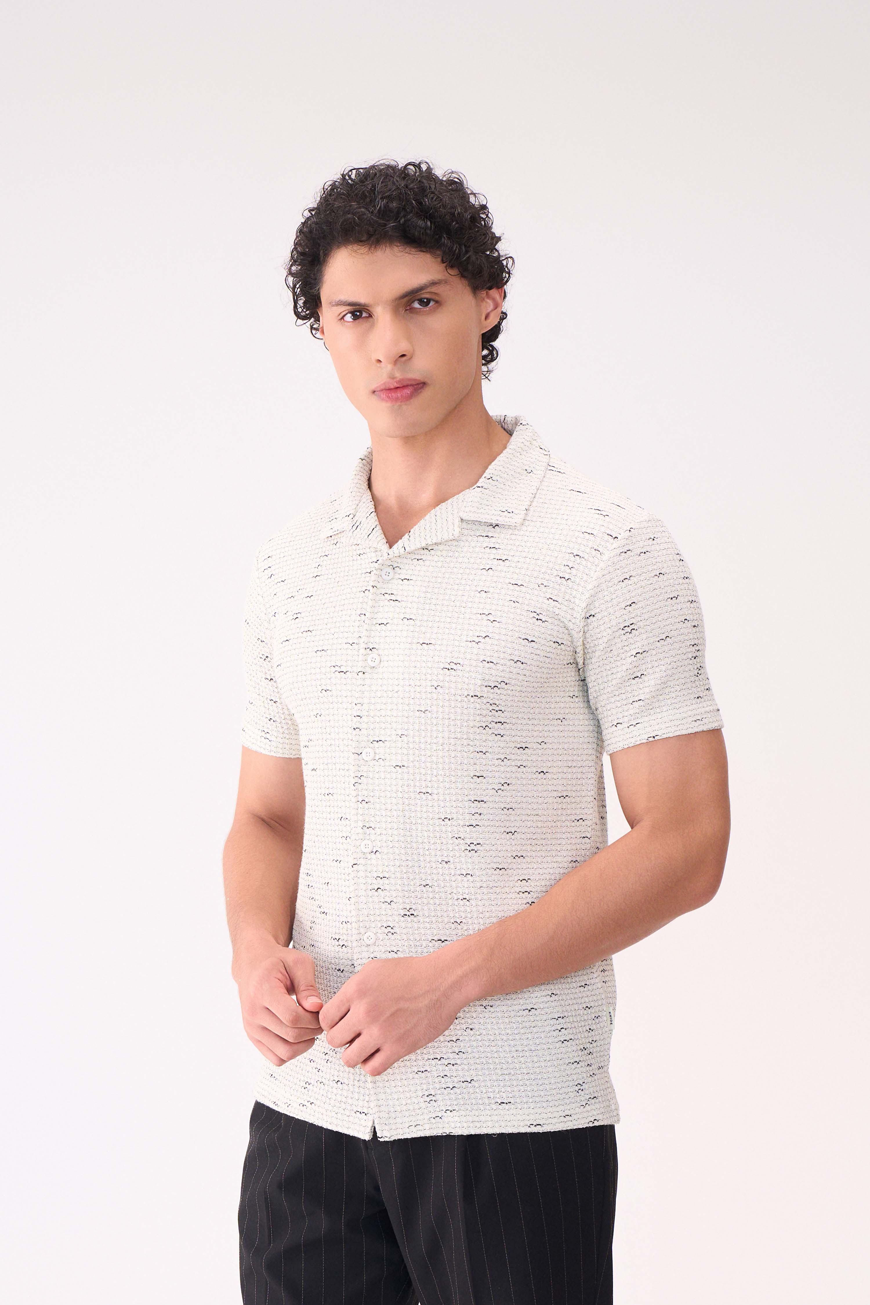TEXTURED HALF SLEEVES WHITE SHIRT