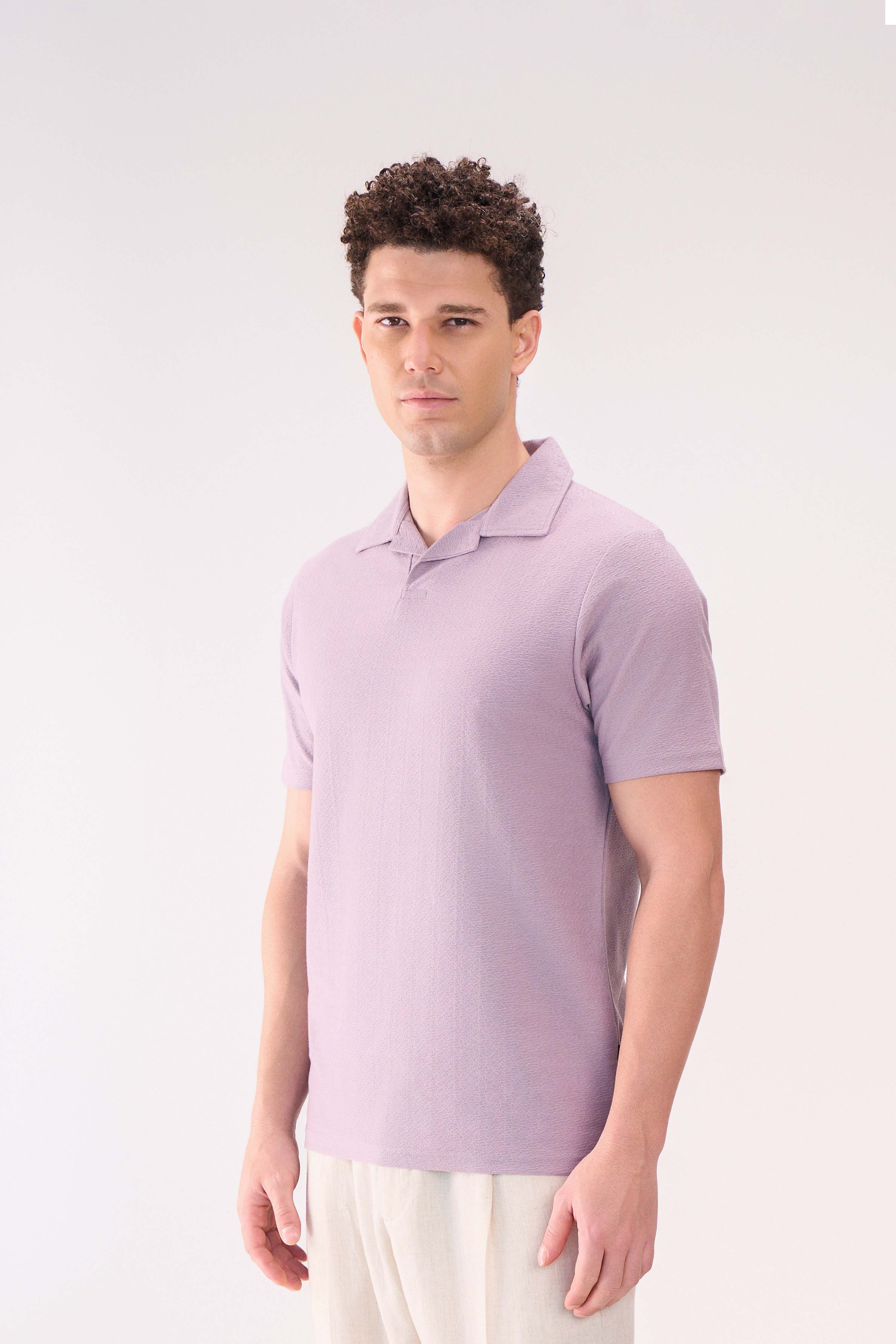 TEXTURED JACQ RESORT COLLAR LAVENDER